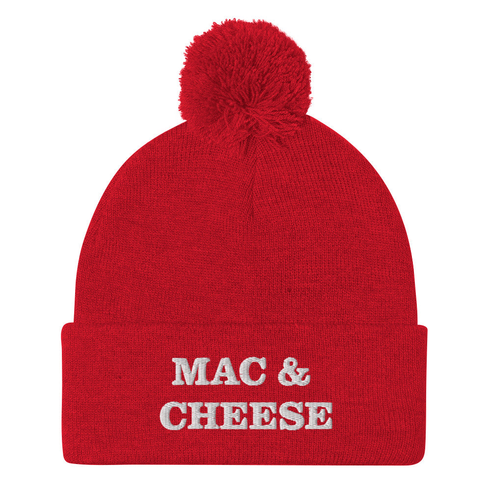 How much do you love mac and cheese? This "Mac and Cheese" beanie is a perfect warm and cozy hat for cold weather. It's a classic stylish beanie with a pom pom on top and a unique foodie embroidery. Ideal gift for people who love food and, of course mac and cheese. Shop funky and unique foodie beanies and clothing.
