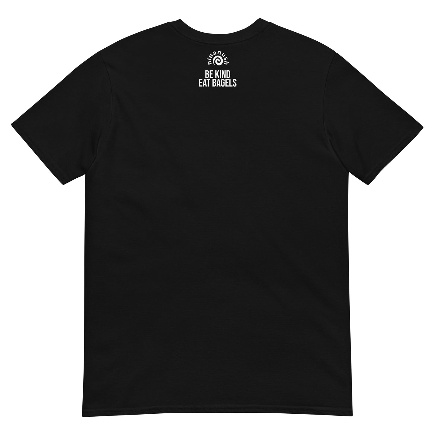 Black vegan foodie t-shirt back - This bagels are vegan T-shirt is soft and comfortable with a vegan-friendly design. Did you know that bagels are naturally vegan? Eat your next bagel sandwich and make a clear statement with this vegan activist t-shirt. Celebrate the foods that are inherently vegan in our funny and unique vegan foodie apparel.