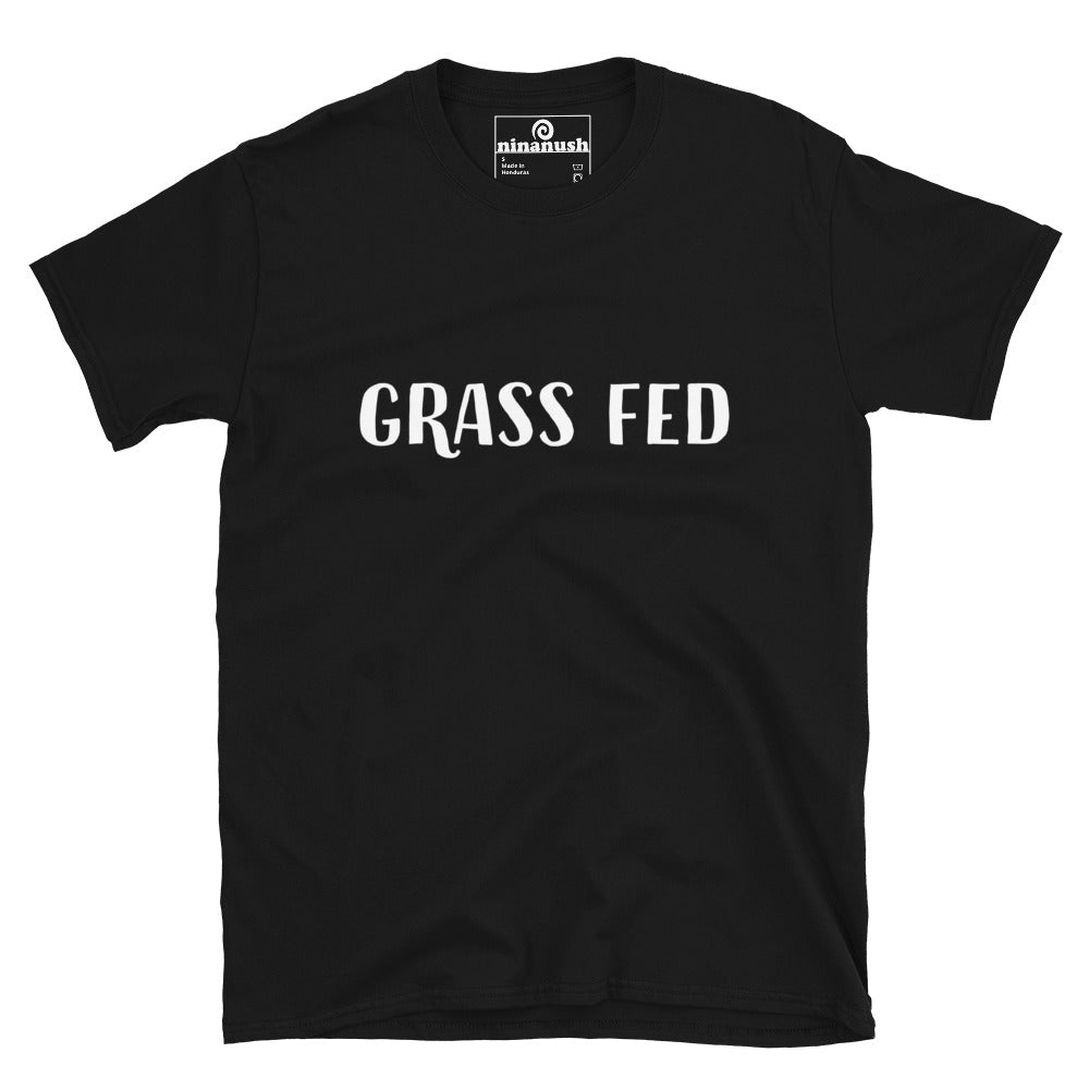 Black grass fed vegan vegetarian t-shirt - This grass fed t-shirt is soft, comfortable and made just for you. It's a funny vegan foodie t-shirt that makes a statement about being vegan in style. It's a classic shirt with a cute plant based saying on the front. Wear the grass fed shirt on your next plant based adventure or give it as a funny gift for vegans.