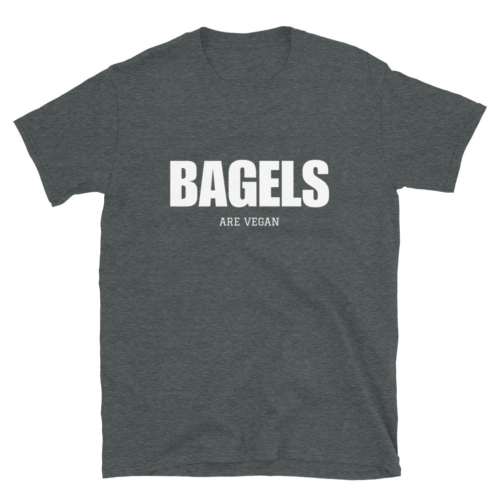 Gray vegan foodie bagel t-shirt for plant based bagel lovers - This bagels are vegan T-shirt is soft and comfortable with a vegan-friendly design. Did you know that bagels are naturally vegan? Eat your next bagel sandwich and make a clear statement with this vegan activist t-shirt. Celebrate the foods that are inherently vegan in our funny and unique vegan foodie apparel.