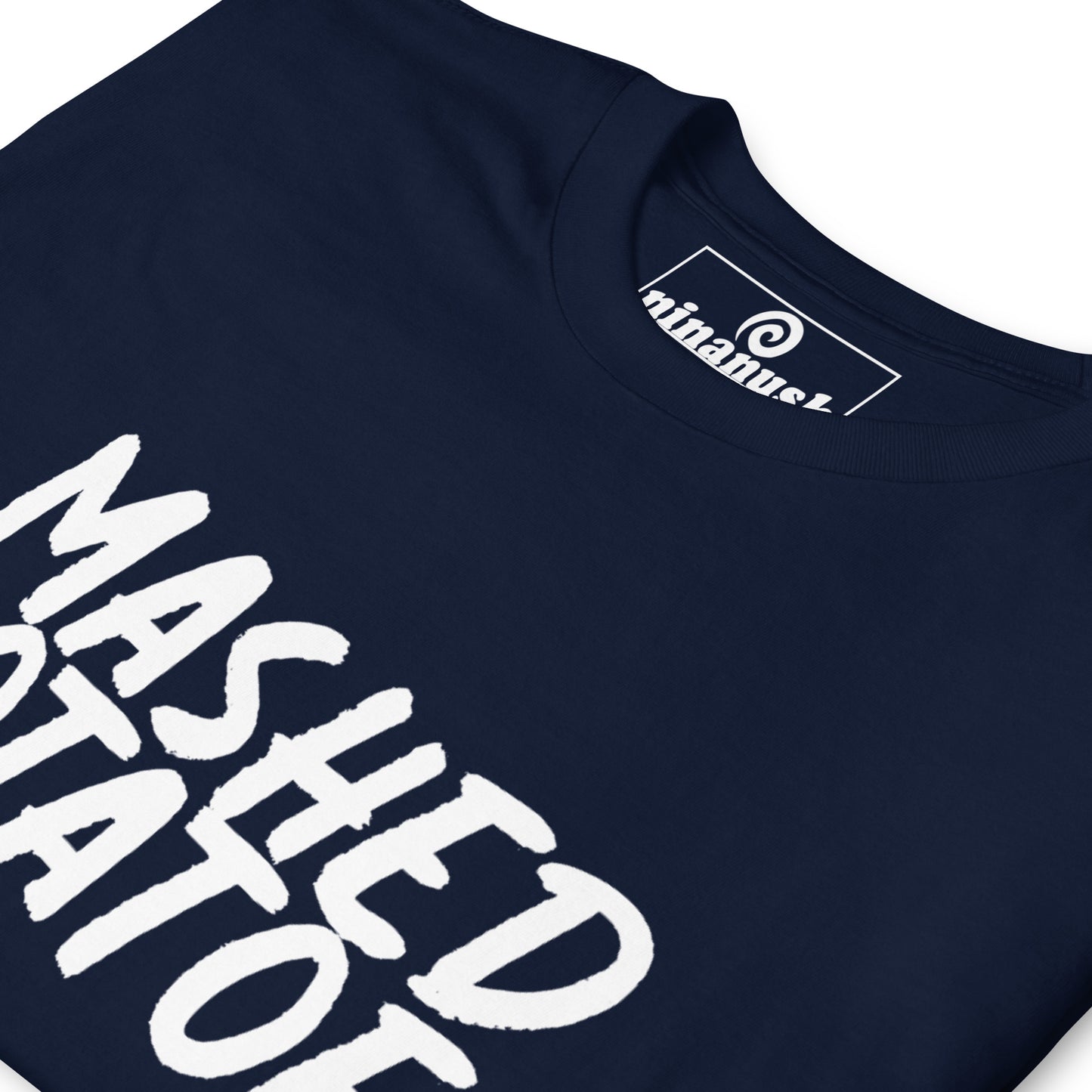 Navy blue mashed potatoes t-shirt - Eat your favorite mashed potatoes in style with this this weird foodie t-shirt. This funky mashed potato lover tshirt is a unique, weird t-shirt that's a perfect gift for foodies. Everyone needs a funny t-shirt for foodies and mashed potato enthusiasts. Celebrate your favorite foods in our funky foodie hats & clothing.