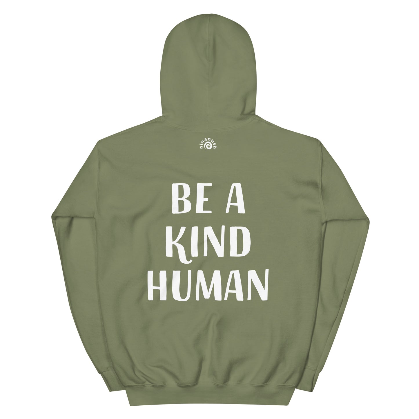 Army green be kind to all kinds positive saying hoodie - This Be A Kind Human hoodie is soft, cozy and made just for you. It's a comfortable hoodie with a meaningful message about being kind. The hoodie's inspirational quote is meant to inspire empathy and a reminder to do good and do our best. Wear this positive saying hoodie, be kind to all kinds and do what makes you smile.