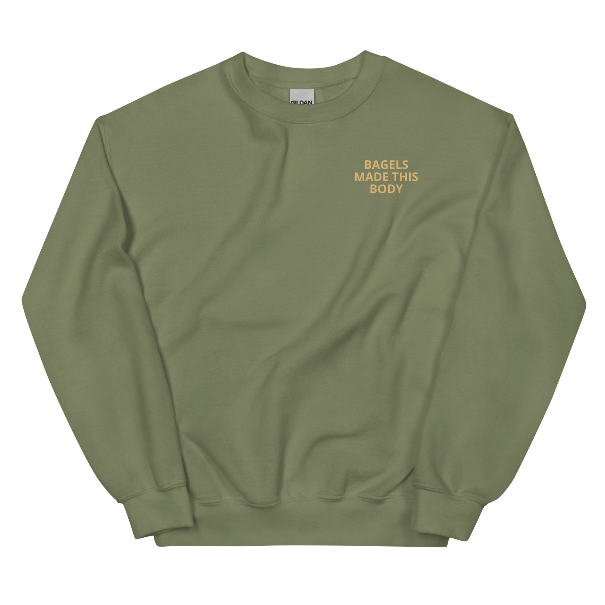Front of Army Green Bagels Made This Body Sweatshirt