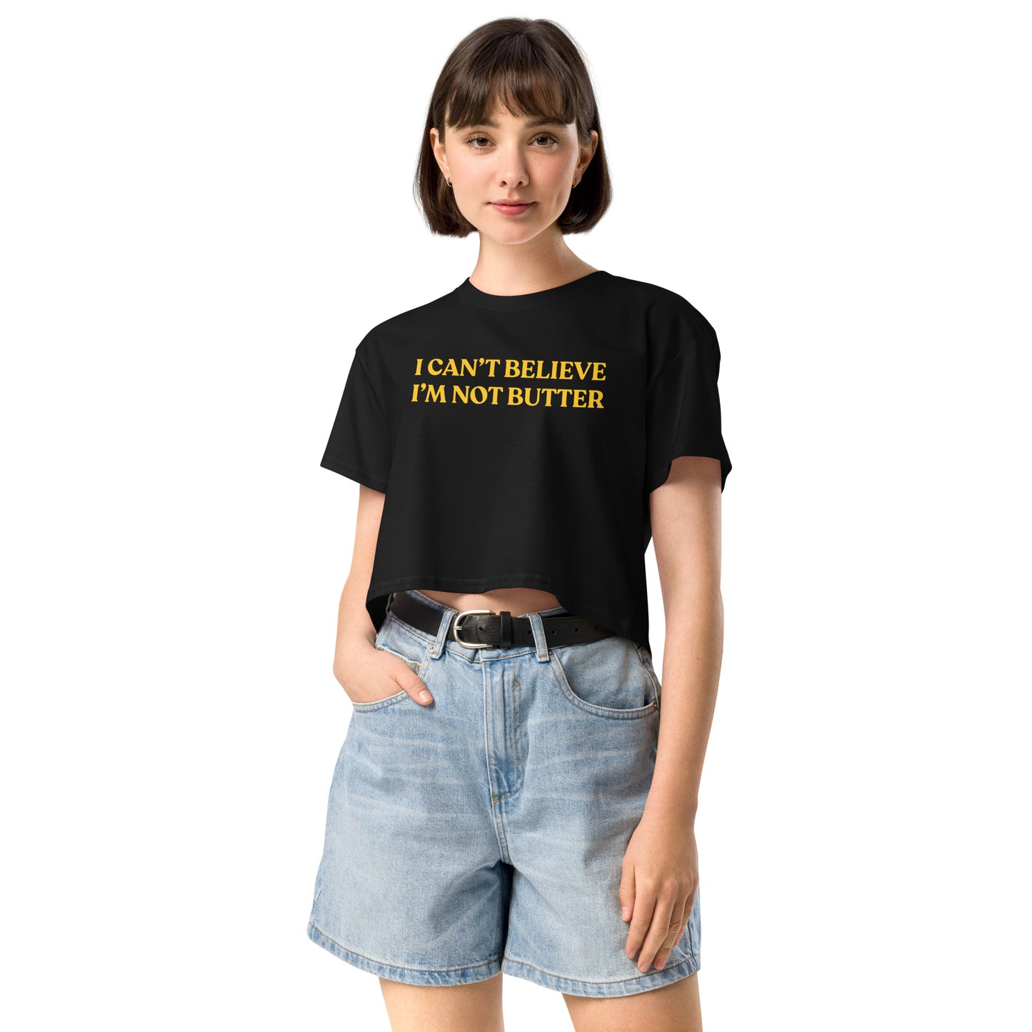 Black I Can't Believe I'm Not Butter Crop Top | Funny Foodie Shirt