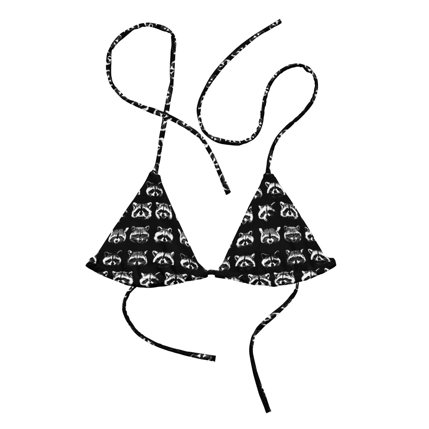 Black And White Raccoon Faces Recycled Bikini Top