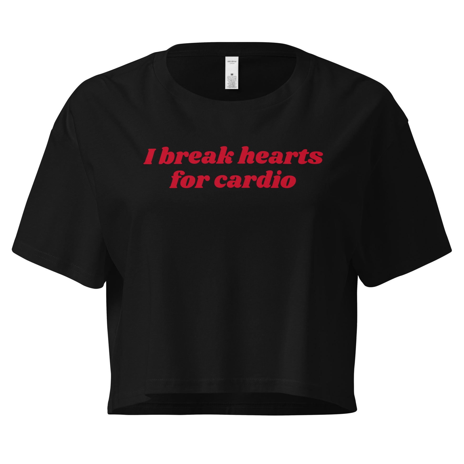 Black I Break Hearts For Cardio Crop Tee