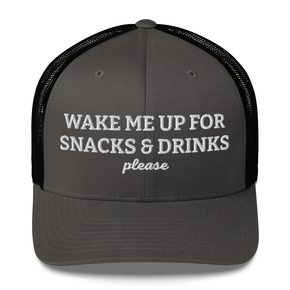 Gray and Black - wake me up for snacks and drinks please trucker hat