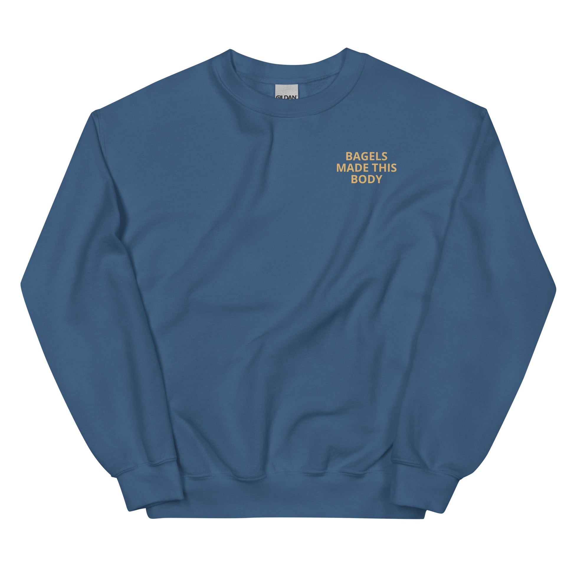 Front of Blue Bagels Made This Body Sweatshirt