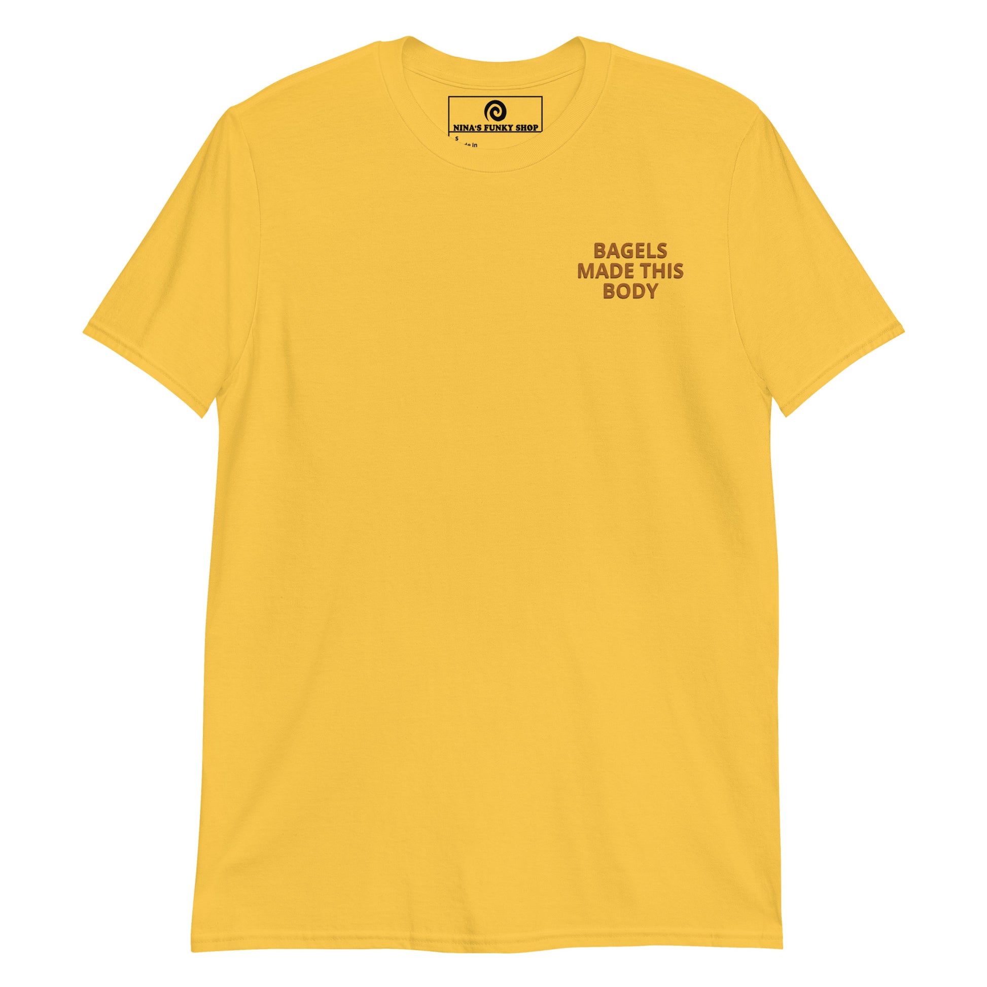 Front of Yellow Bagels Made This Body T-Shirt