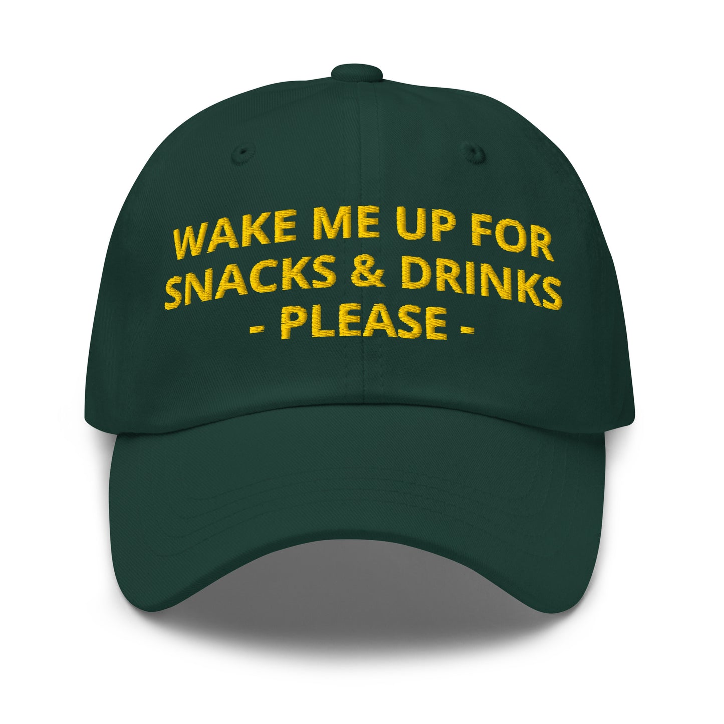 Green wake me up for snacks and drinks please hat
