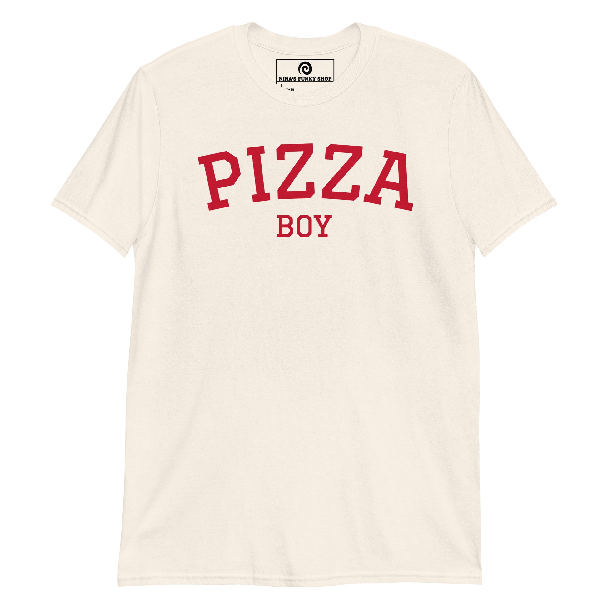 Light Beige Pizza Boy T-Shirt - Varsity Red