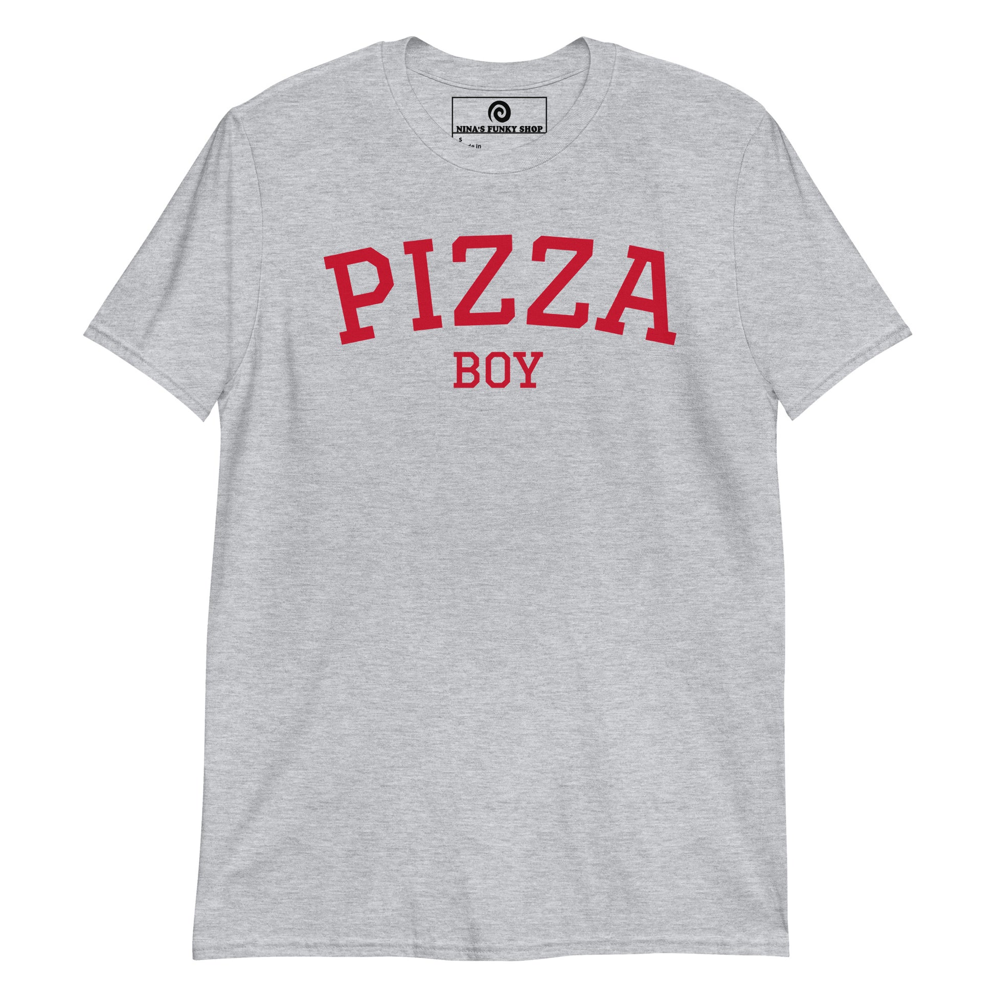 Light Gray Pizza Boy T-Shirt - Varsity Red