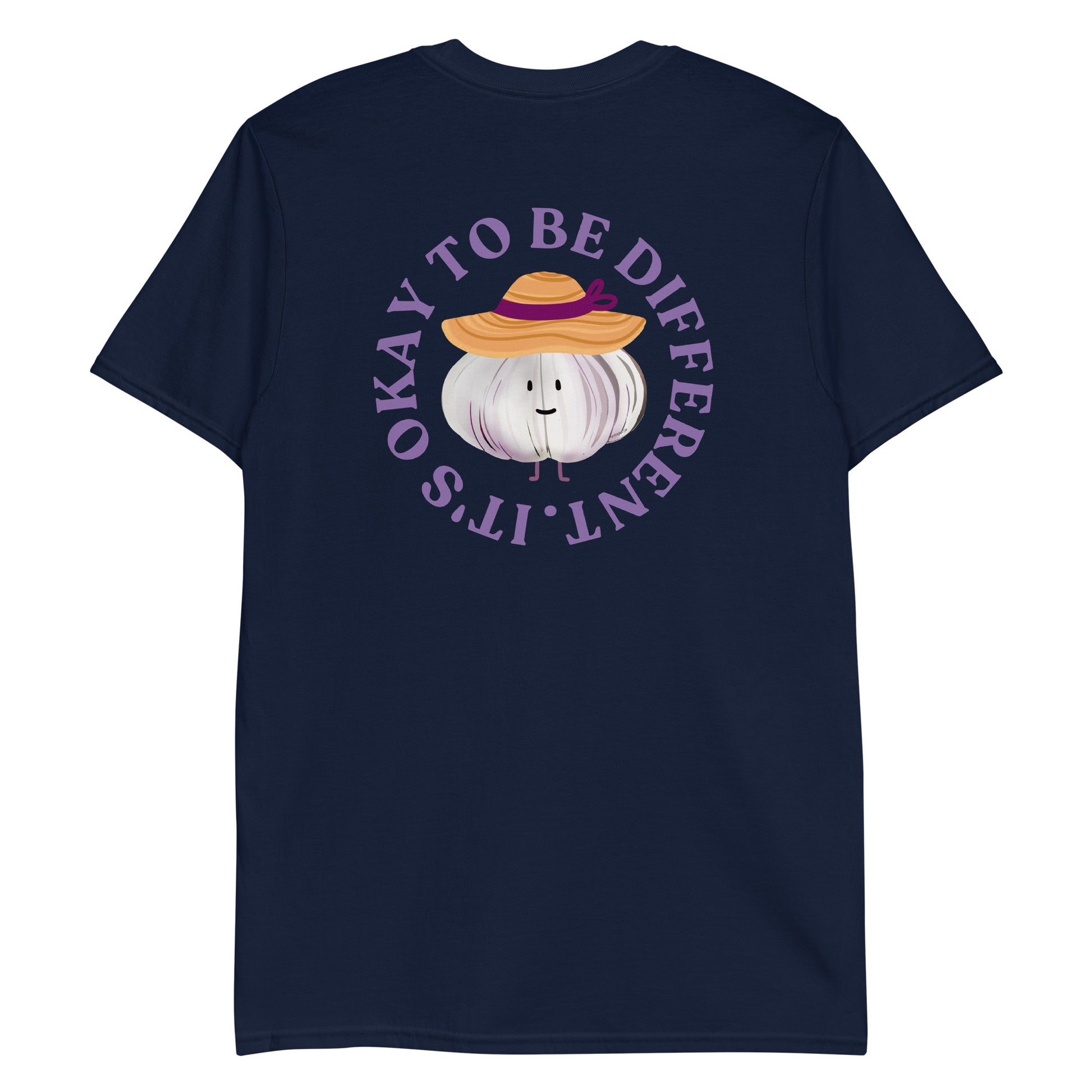 Navy It's Okay To Be Different Garlic Sunhat T-Shirt - Front & Back