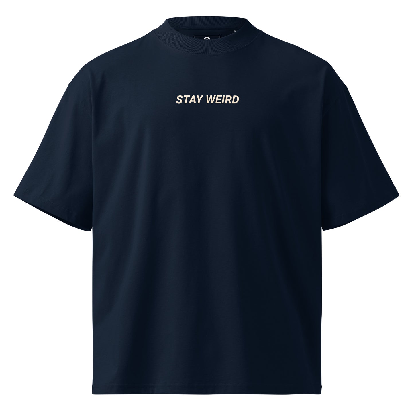 Navy Stay Weird Organic Oversized High Neck T-Shirt