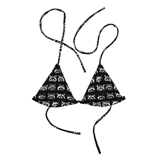 Black And White Raccoon Faces Recycled Bikini Top - ninanush