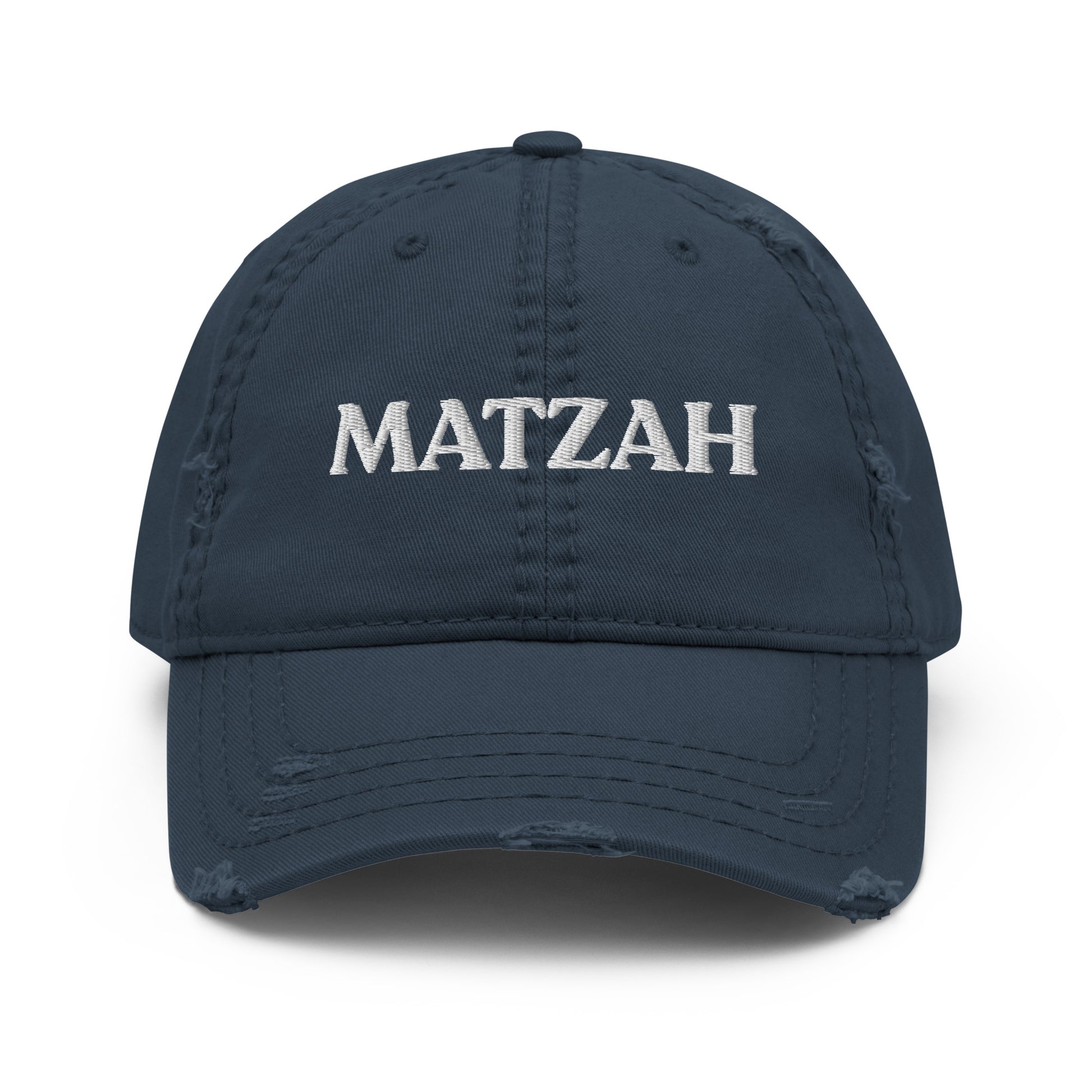 Navy Matzo Hat - It's matzah season! Looking for a funny Passover gift? This Matzah Hat is made of comfortable cotton with an adjustable closure and a funny design, expertly embroidered on the front. The perfect Passover hat for matzah lovers and foodies of all kinds. Designed by Nina and made just for you! 
