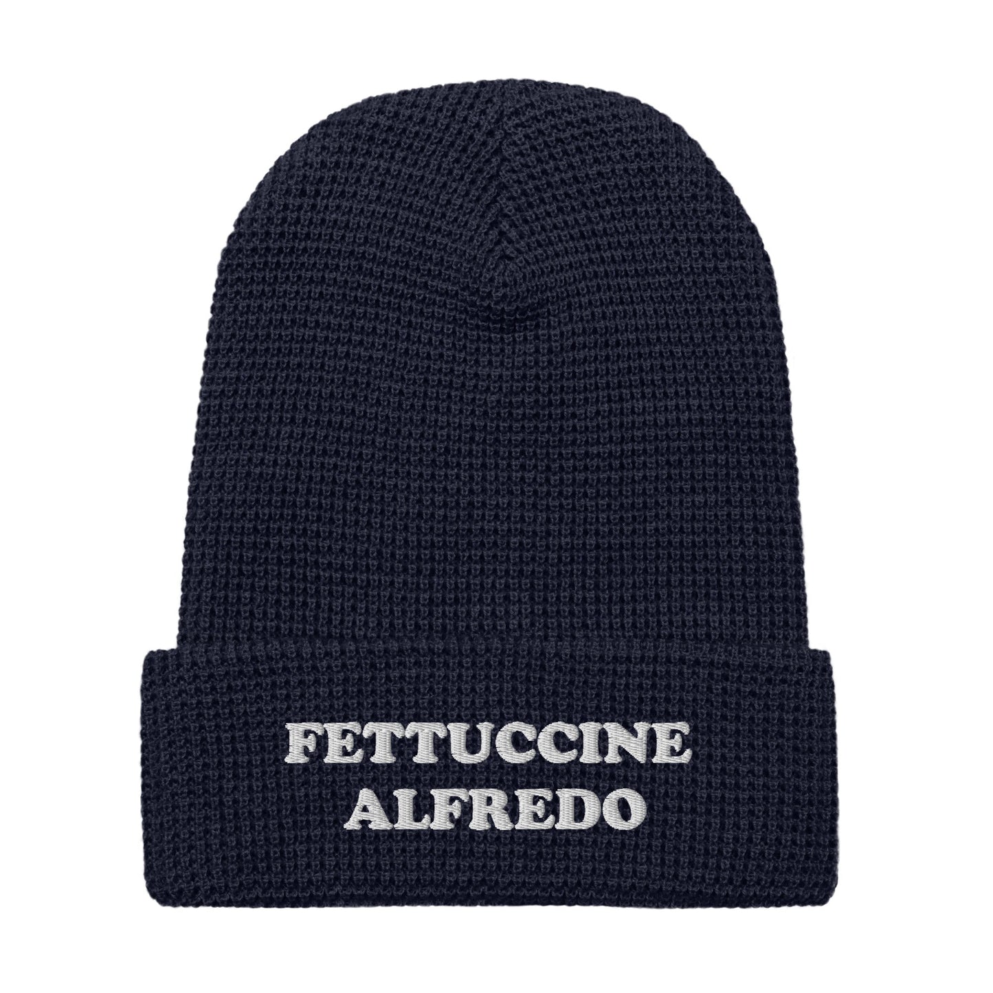 Fettuccine Alfredo Waffle Beanie - White Embroidery - ninanush