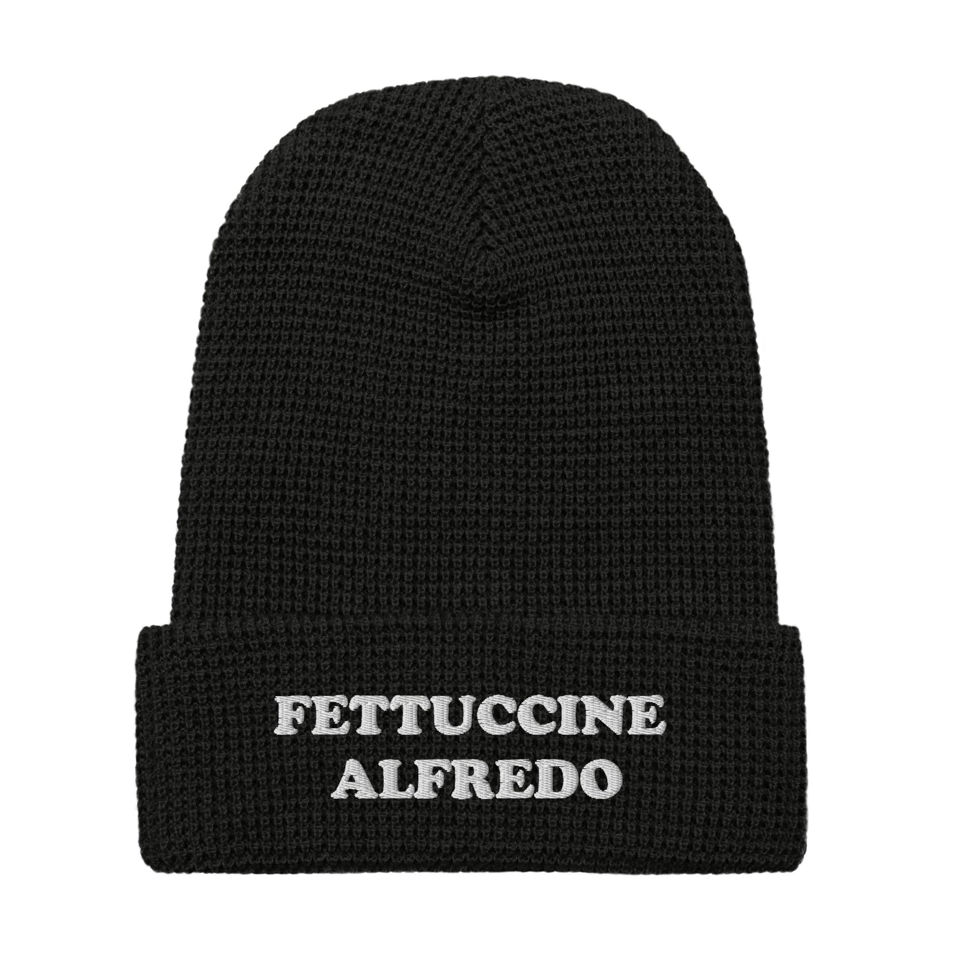 Fettuccine Alfredo Waffle Beanie - White Embroidery - ninanush