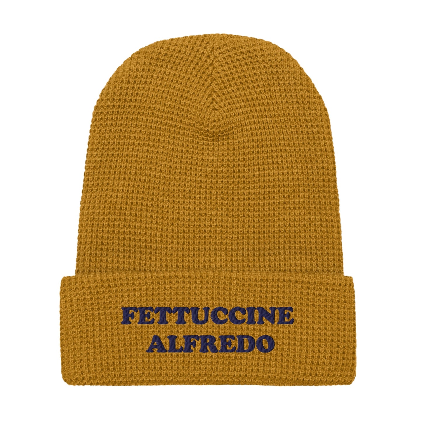 Fettuccine Alfredo Waffle Beanie - Yellow and Navy Embroidery - ninanush