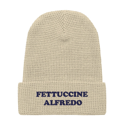 Fettuccine Alfredo Waffle Beanie - Yellow and Navy Embroidery - ninanush