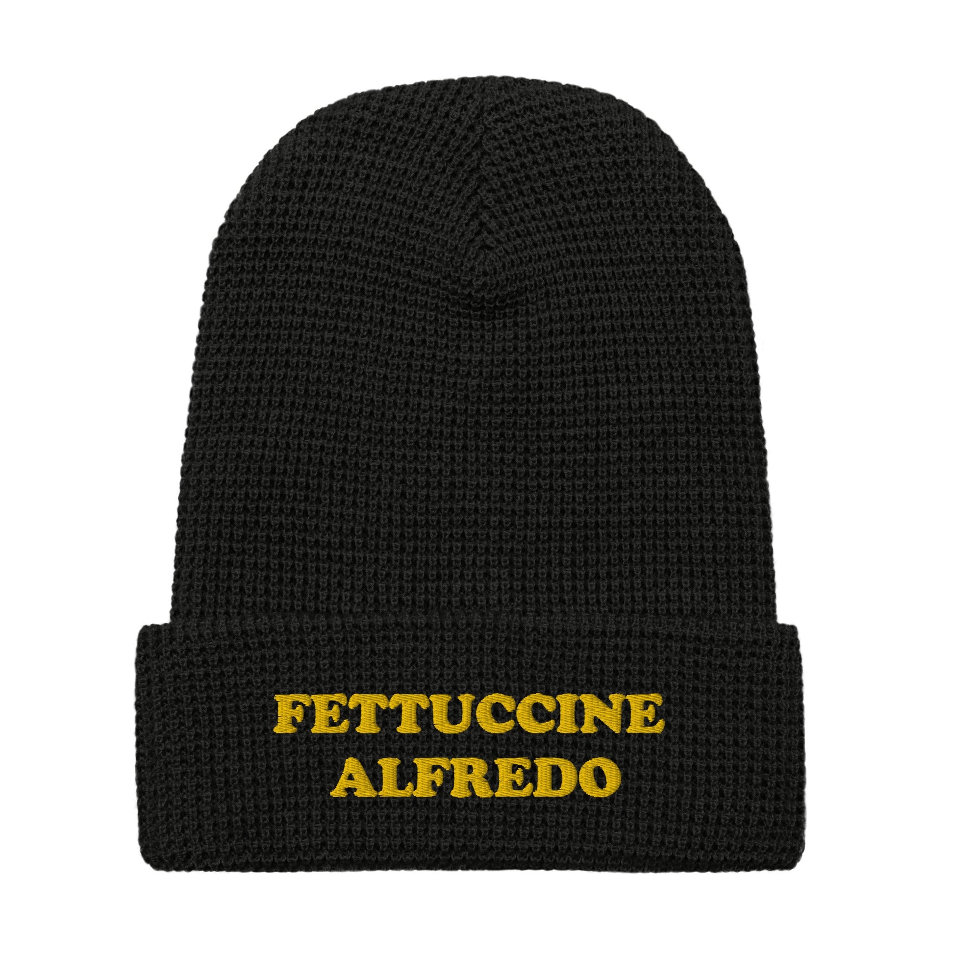 Fettuccine Alfredo Waffle Beanie - Yellow and Navy Embroidery - ninanush
