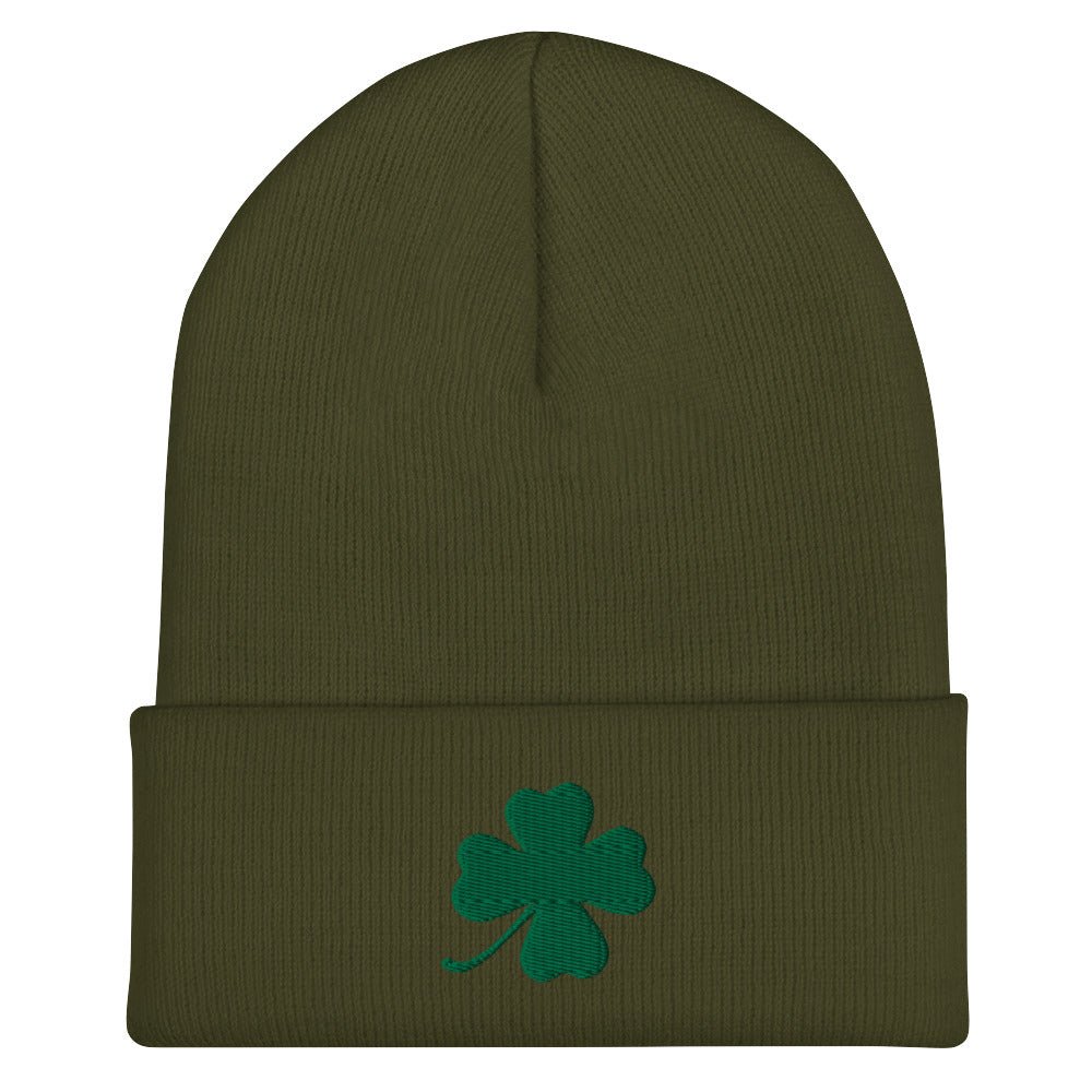 Green Four Leaf Clover Cuffed Beanie - ninanush