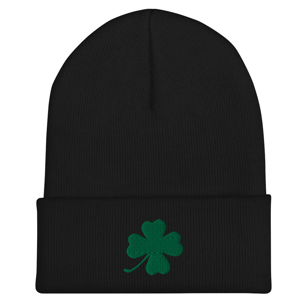 Green Four Leaf Clover Cuffed Beanie - ninanush