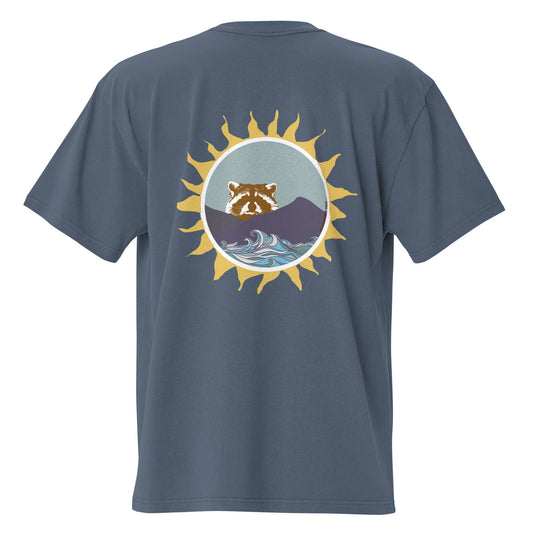 Raccoon Sun Urban Wildlife Oversized Graphic T-Shirt - ninanush