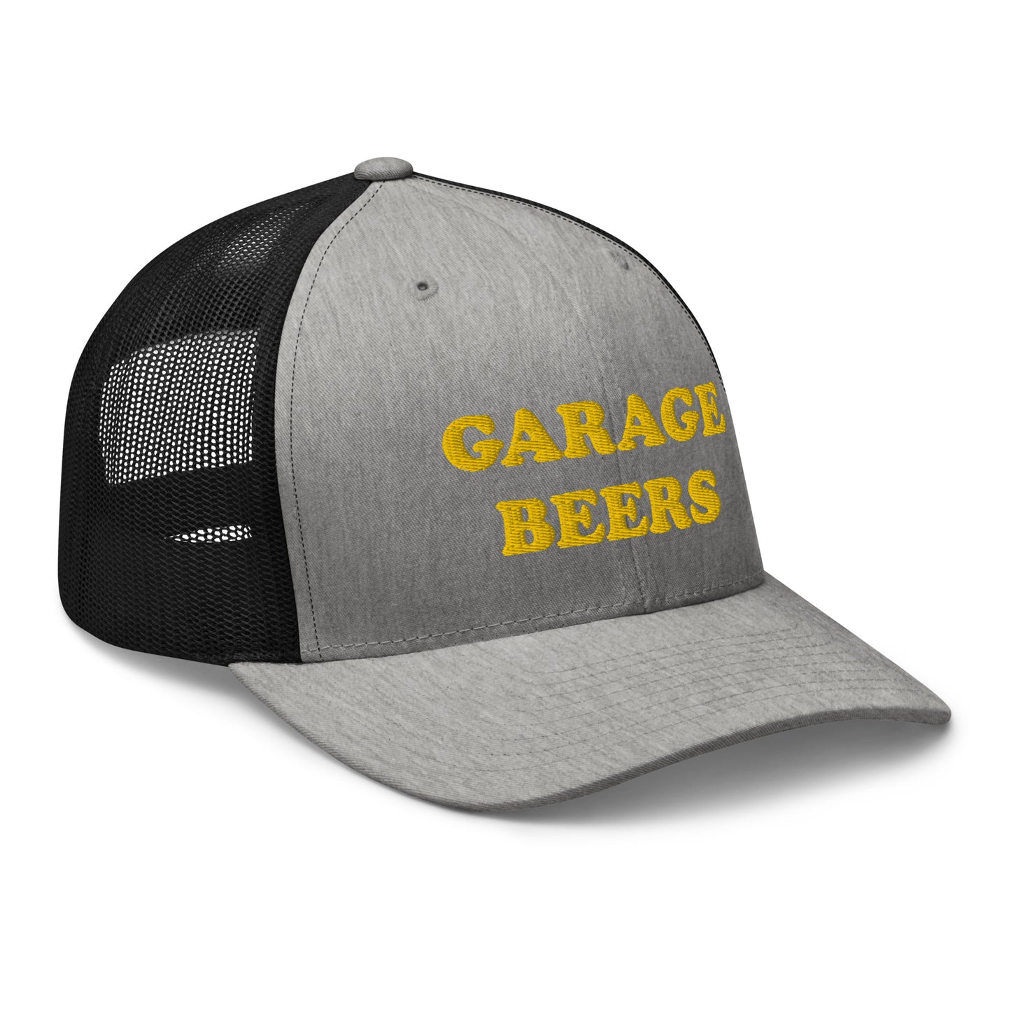 Gray Garage Beers Trucker Hat from Nina's Funky Shop - Love Beer? Looking for a funny gift for a friend? This Garage Beers Trucker Hat is comfortable, has a convenient adjustable closure and comes in a variety of colors with "garage beers", expertly embroidered on the front. It's a funny trucker hat for everyday beer lovers.