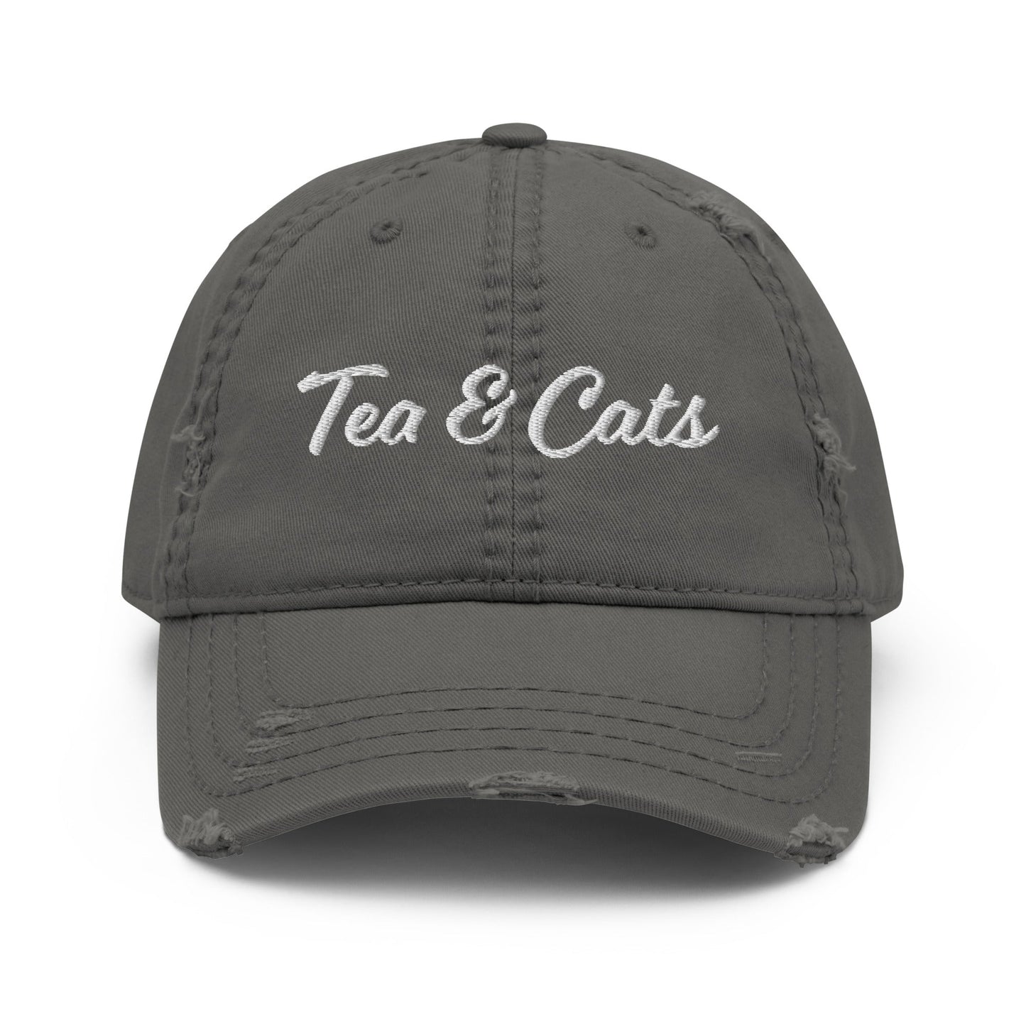 Tea & Cats Distressed Dad Hat - ninanush