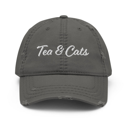 Tea & Cats Distressed Dad Hat - ninanush