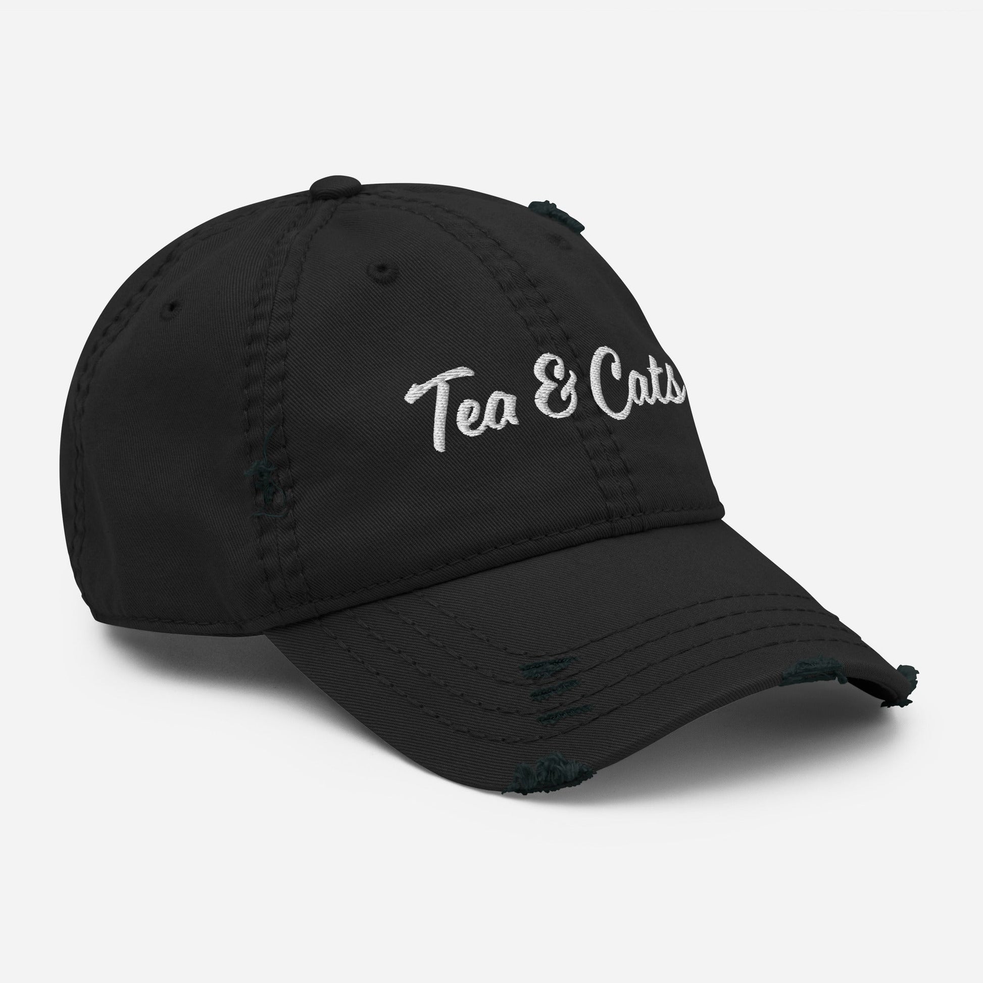 Tea & Cats Distressed Dad Hat - ninanush