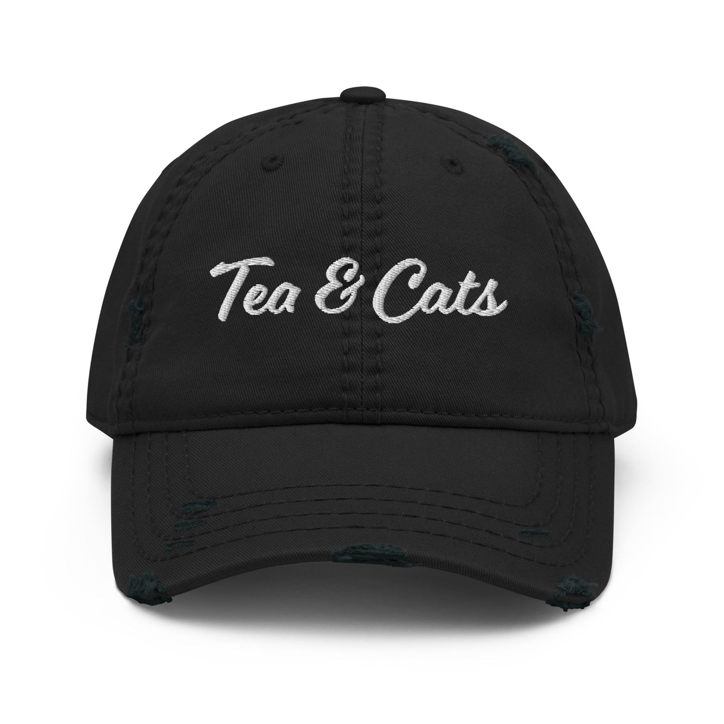 Tea & Cats Distressed Dad Hat - ninanush
