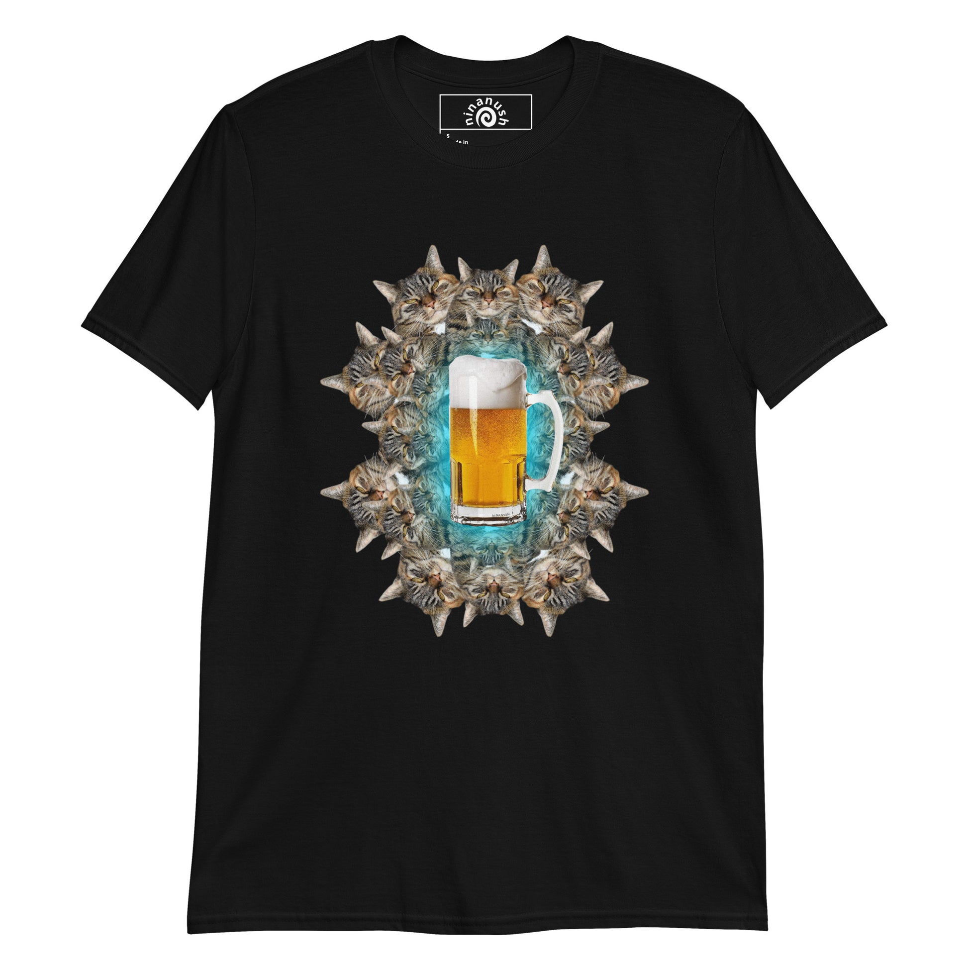 Black beer and cats shirt from Nina's Funky Shop by ninanush - This cats and beer T-shirt has a funky cat design by Nina, expertly printed on the front. Add a little personality to your style in this funny cats and beer shirt. It's a colorful and weird graphic tee that's sure to turn heads. This quirky cat tee also makes a funny gift for a cat lover or beer enthusiast. 