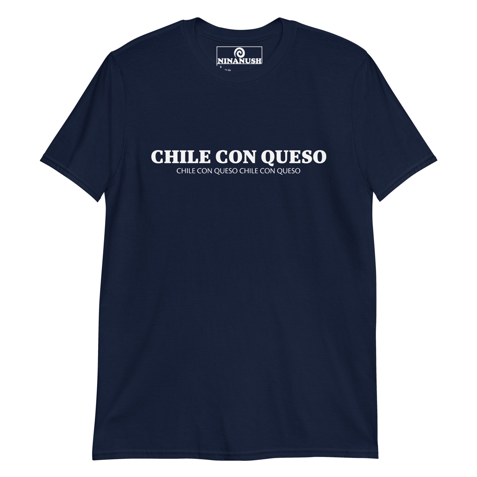 Navy chile con queso shirt - This chile con queso shirt is soft, comfortable and made just for you. It's a funny food t-shirt for chile con queso lovers and foodies of all kinds. Eat your favorite chile con queso or give this queso lover shirt as a funny gift for foodies. Celebrate your favorite foods in our funny food clothing and accessories.