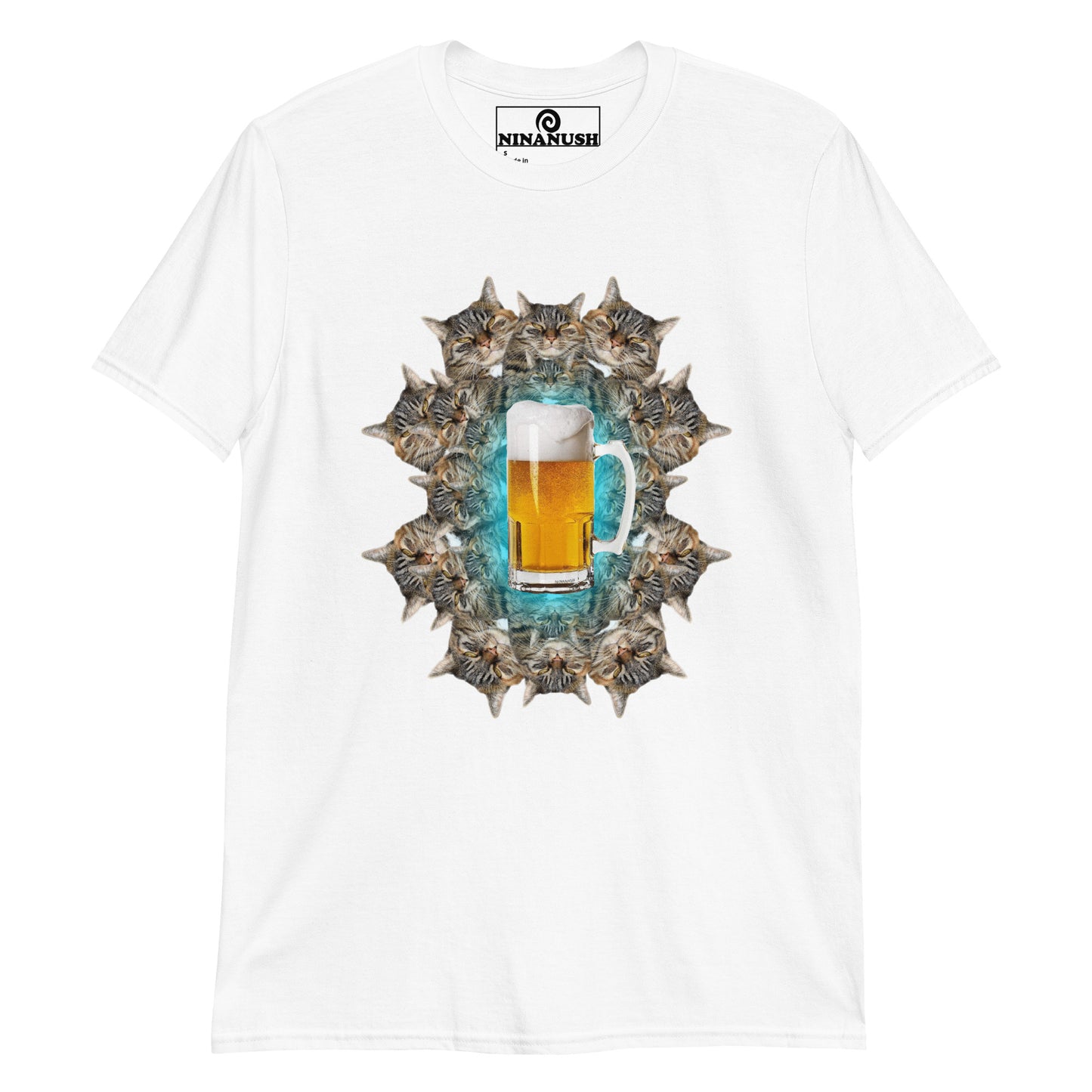 White beer and cats shirt from Nina's Funky Shop by ninanush - This cats and beer T-shirt has a funky cat design by Nina, expertly printed on the front. Add a little personality to your style in this funny cats and beer shirt. It's a colorful and weird graphic tee that's sure to turn heads. This quirky cat tee also makes a funny gift for a cat lover or beer enthusiast.