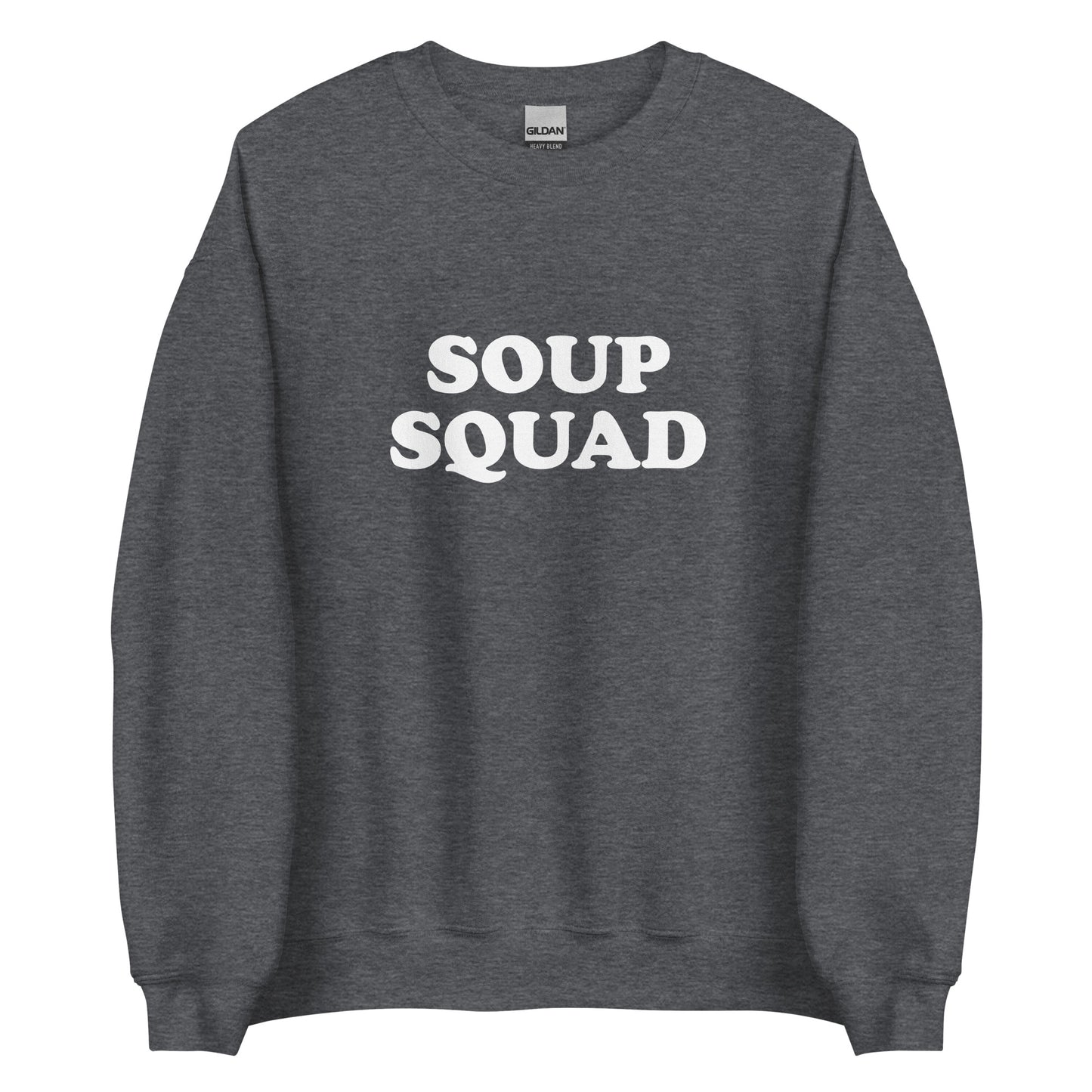 Dark Gray Soup Squad Crewneck Sweatshirt from Nina's Funky Shop by ninanush - Do you love soup? Looking for a funny gift? Our Soup Squad Crewneck Sweatshirt is soft, comfortable and just what you need. It's a unisex sweatshirt that comes in a variety of colors with "Soup Squad", expertly printed on the front. A unique and funny sweatshirt for cozy nights in or stand out Soup Lover streetwear.