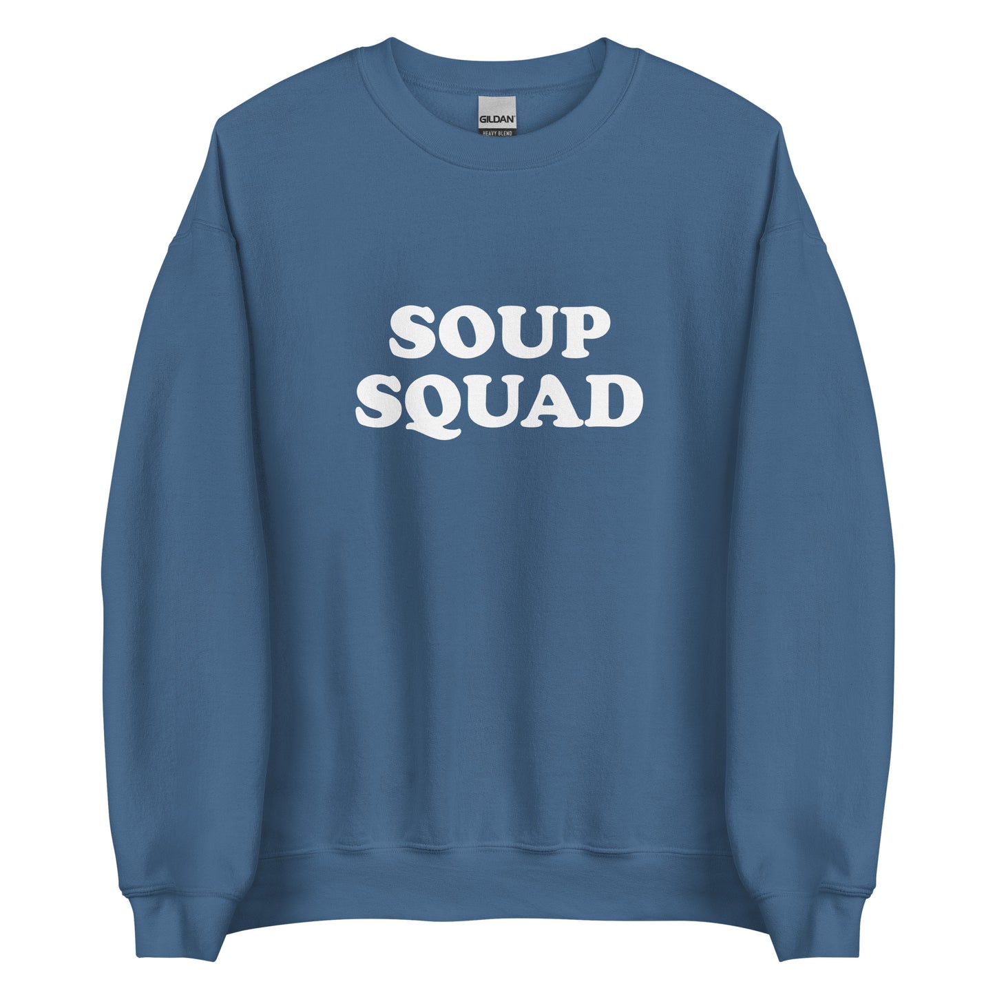 Indigo Blue Soup Squad Crewneck Sweatshirt from Nina's Funky Shop by ninanush - Do you love soup? Looking for a funny gift? Our Soup Squad Crewneck Sweatshirt is soft, comfortable and just what you need. It's a unisex sweatshirt that comes in a variety of colors with "Soup Squad", expertly printed on the front. A unique and funny sweatshirt for cozy nights in or stand out Soup Lover streetwear.