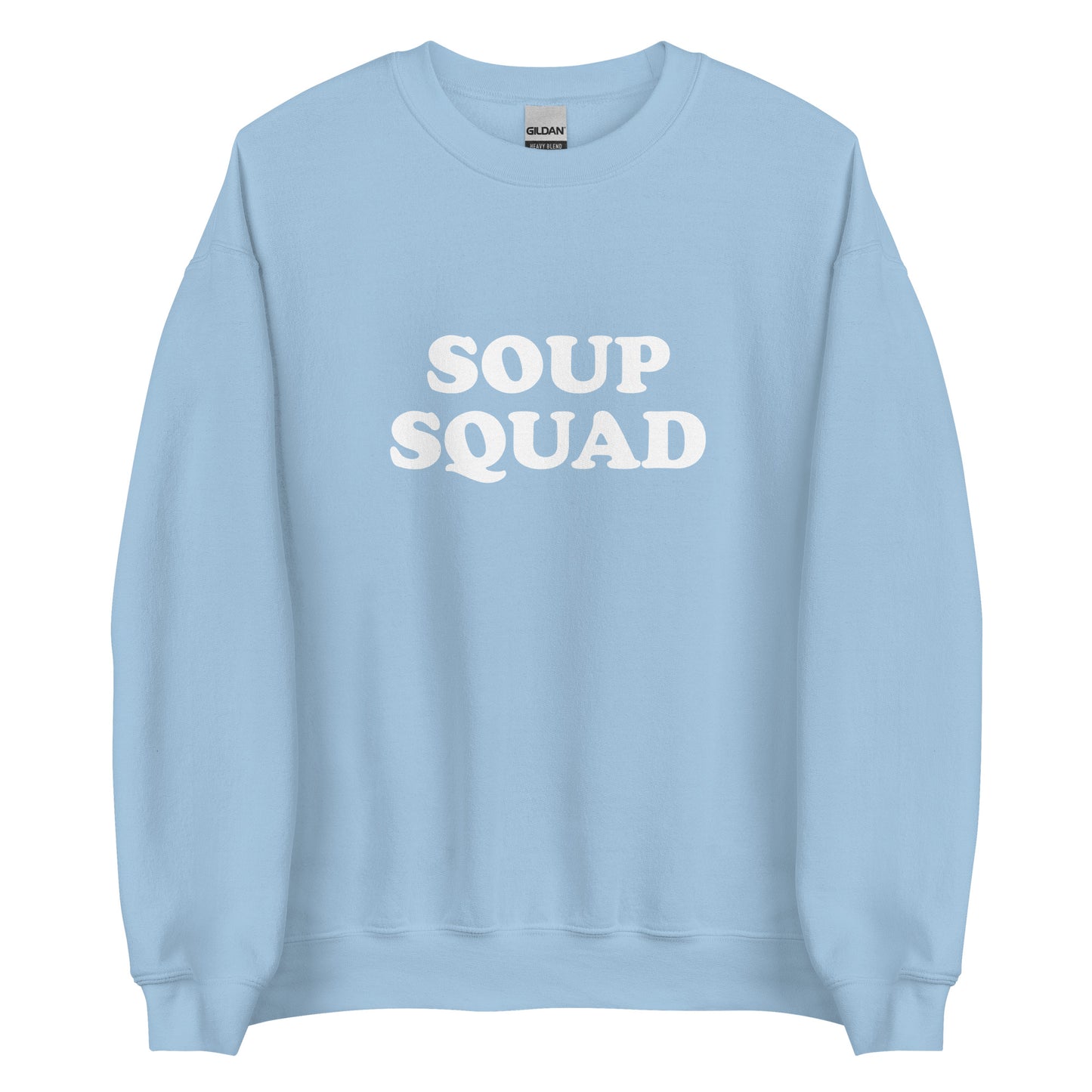 Light Blue Soup Squad Crewneck Sweatshirt from Nina's Funky Shop by ninanush - Do you love soup? Looking for a funny gift? Our Soup Squad Crewneck Sweatshirt is soft, comfortable and just what you need. It's a unisex sweatshirt that comes in a variety of colors with "Soup Squad", expertly printed on the front. A unique and funny sweatshirt for cozy nights in or stand out Soup Lover streetwear.