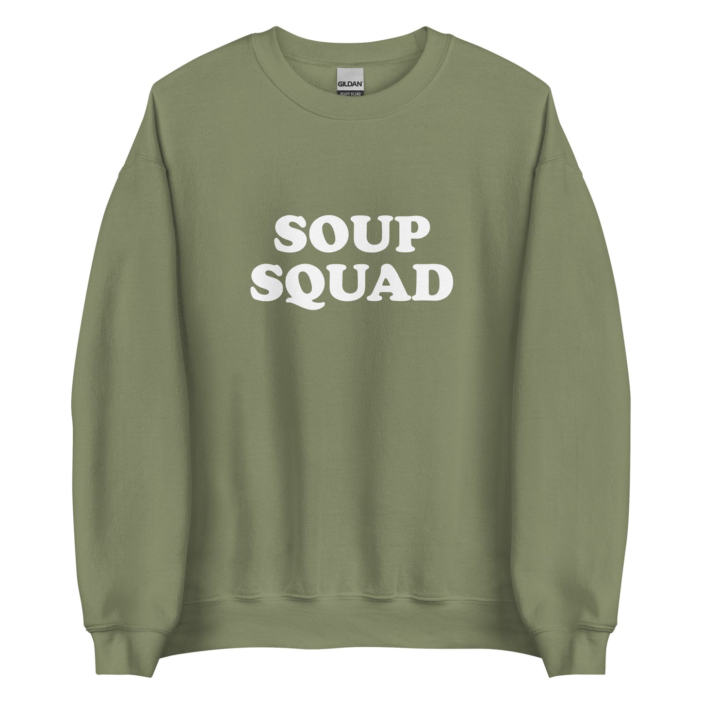 Army Green Soup Squad Crewneck Sweatshirt from Nina's Funky Shop by ninanush - Do you love soup? Looking for a funny gift? Our Soup Squad Crewneck Sweatshirt is soft, comfortable and just what you need. It's a unisex sweatshirt that comes in a variety of colors with "Soup Squad", expertly printed on the front. A unique and funny sweatshirt for cozy nights in or stand out Soup Lover streetwear.
