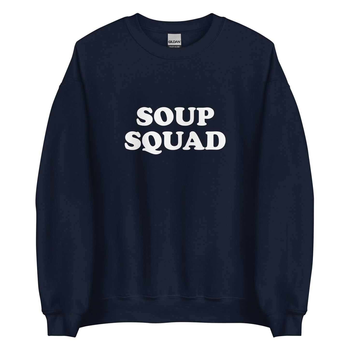 Navy Soup Squad Crewneck Sweatshirt from Nina's Funky Shop by ninanush - Do you love soup? Looking for a funny gift? Our Soup Squad Crewneck Sweatshirt is soft, comfortable and just what you need. It's a unisex sweatshirt that comes in a variety of colors with "Soup Squad", expertly printed on the front. A unique and funny sweatshirt for cozy nights in or stand out Soup Lover streetwear.