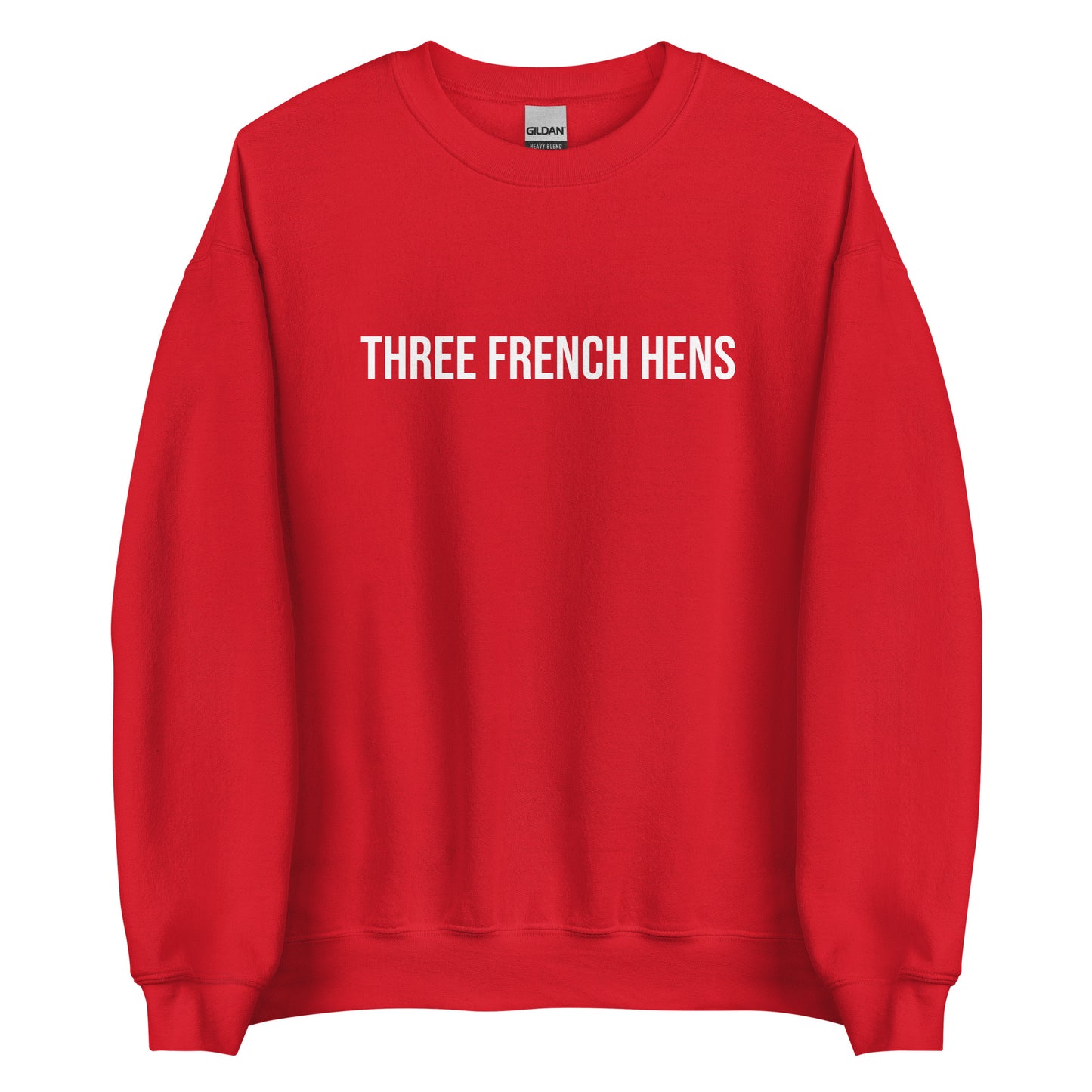 Red Three French Hens Sweatshirt from Nina's Funky Shop by ninanush - Looking for a unique holiday sweater? A funny Christmas gift? Our Three French Hens Crewneck Sweatshirt is made just for you. It comes in a variety of colors with "Three French Hens" on the front. Designed by Nina, this funny Christmas sweatshirt is perfect for a holiday party or a quirky sweatshirt for everyday.
