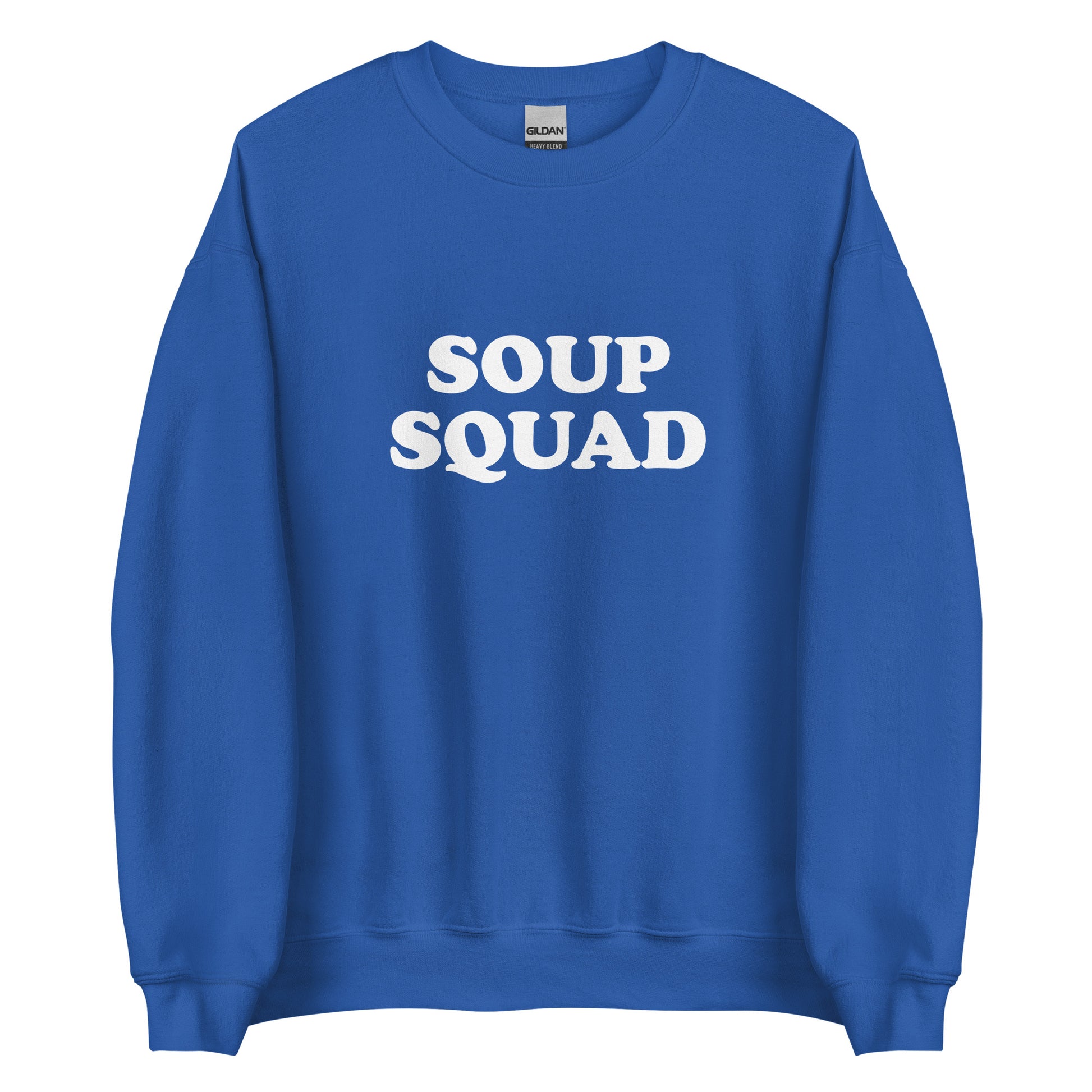 Royal Blue Soup Squad Crewneck Sweatshirt from Nina's Funky Shop by ninanush - Do you love soup? Looking for a funny gift? Our Soup Squad Crewneck Sweatshirt is soft, comfortable and just what you need. It's a unisex sweatshirt that comes in a variety of colors with "Soup Squad", expertly printed on the front. A unique and funny sweatshirt for cozy nights in or stand out Soup Lover streetwear.