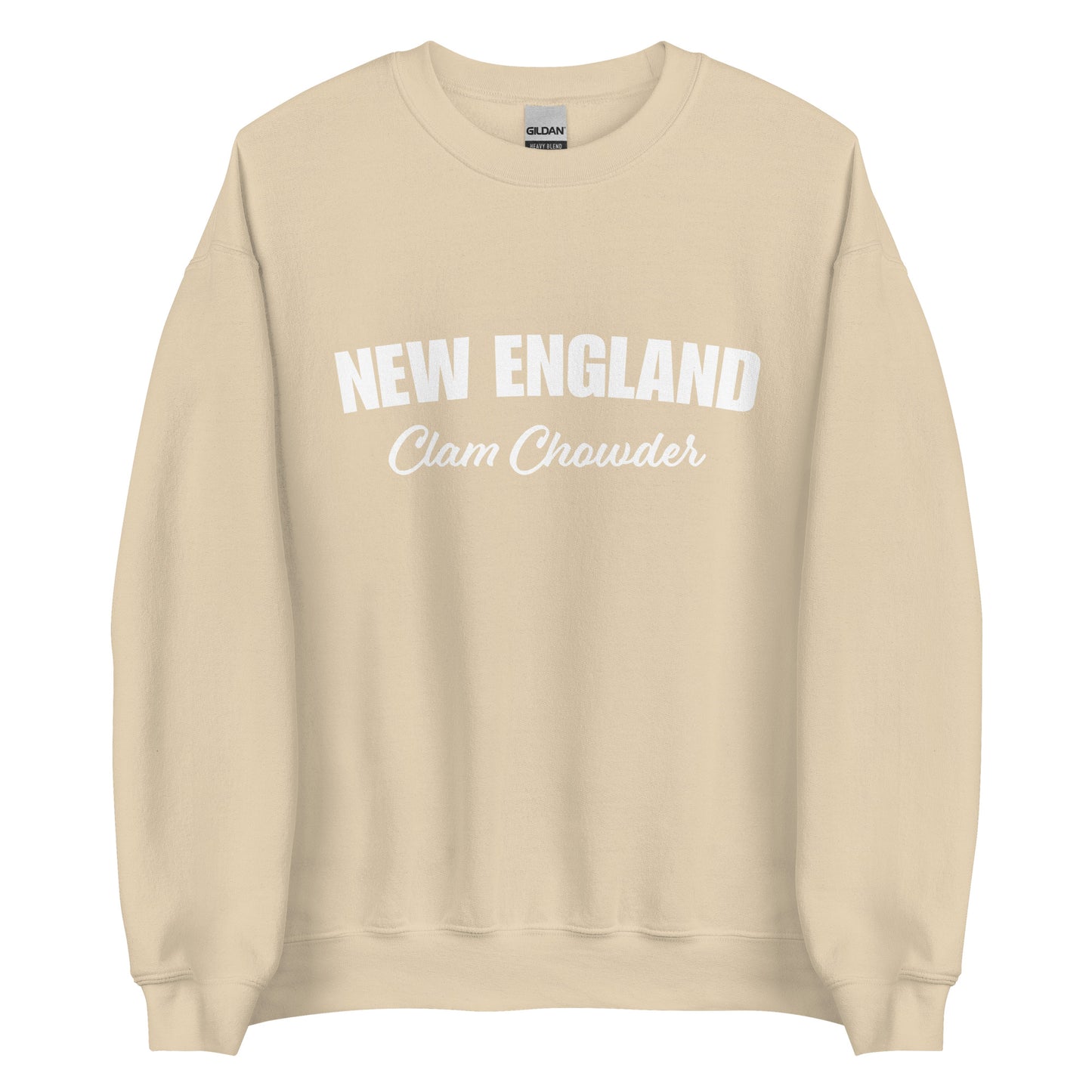 Tan New England Clam Chowder Sweatshirt from Nina's Funky Shop by ninanush - Do you love New England Clam Chowder? Looking for a gift for your favorite New Englander? Introducing our New England Clam Chowder Sweatshirt! It's soft, comfortable and a funny foodie sweatshirt for Chowder lovers. This crew neck sweatshirt comes in a variety of colors with "New England Clam Chowder" on the front.