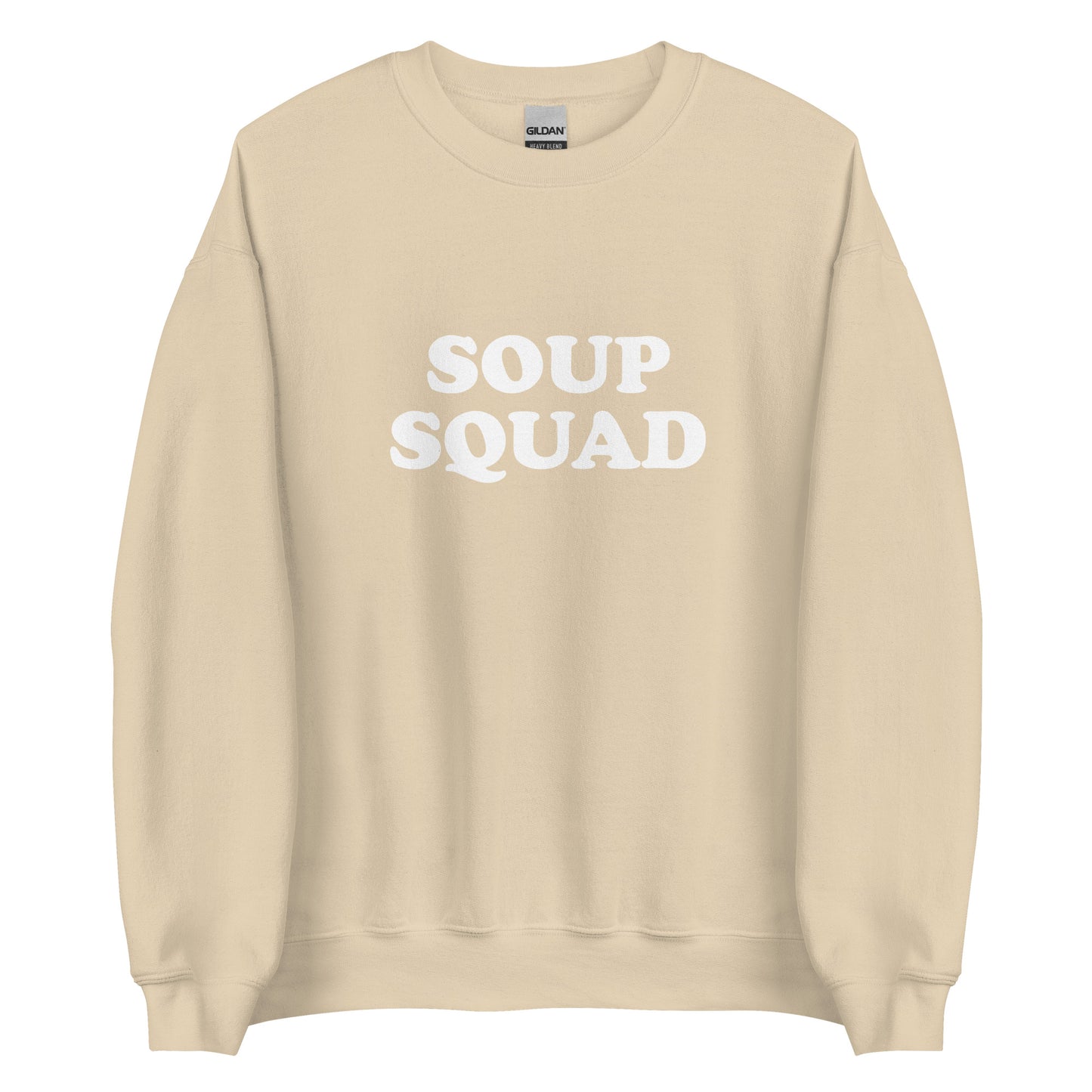 Beige Soup Squad Crewneck Sweatshirt from Nina's Funky Shop by ninanush - Do you love soup? Looking for a funny gift? Our Soup Squad Crewneck Sweatshirt is soft, comfortable and just what you need. It's a unisex sweatshirt that comes in a variety of colors with "Soup Squad", expertly printed on the front. A unique and funny sweatshirt for cozy nights in or stand out Soup Lover streetwear.