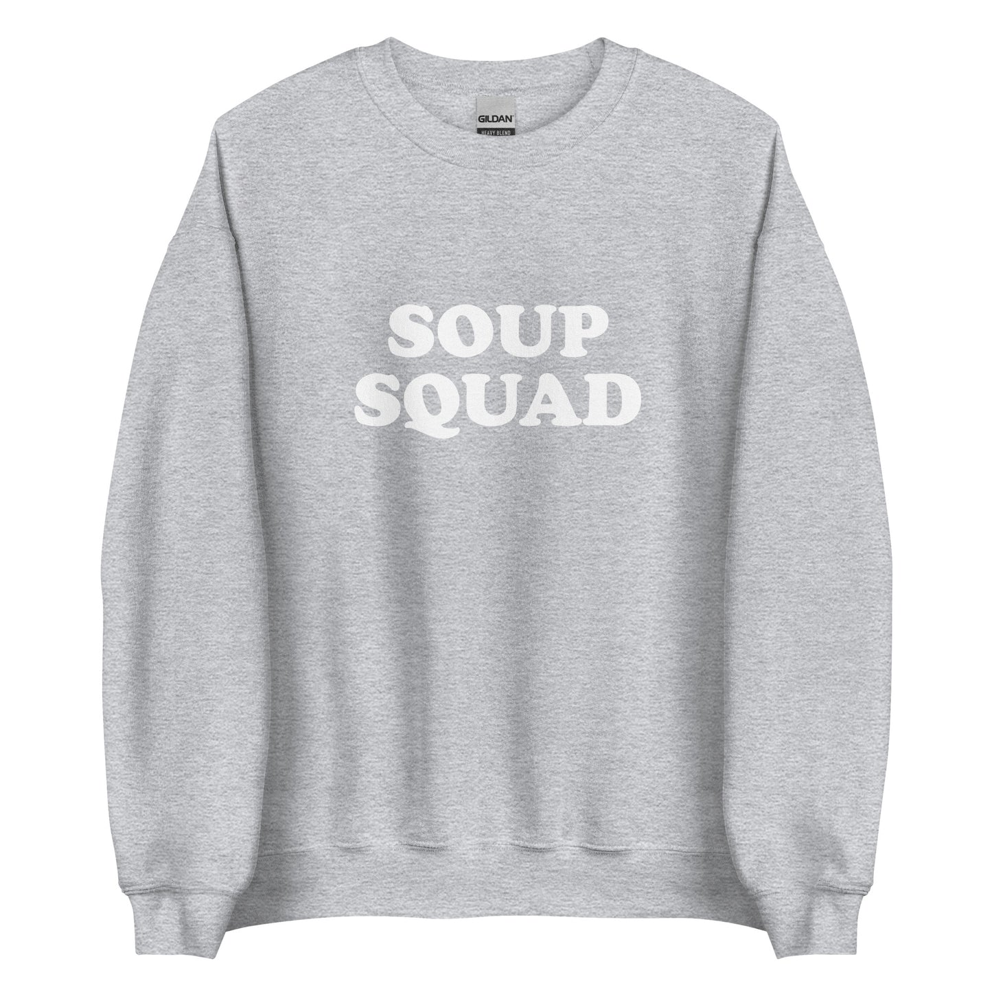 Light Gray Soup Squad Crewneck Sweatshirt from Nina's Funky Shop by ninanush - Do you love soup? Looking for a funny gift? Our Soup Squad Crewneck Sweatshirt is soft, comfortable and just what you need. It's a unisex sweatshirt that comes in a variety of colors with "Soup Squad", expertly printed on the front. A unique and funny sweatshirt for cozy nights in or stand out Soup Lover streetwear.