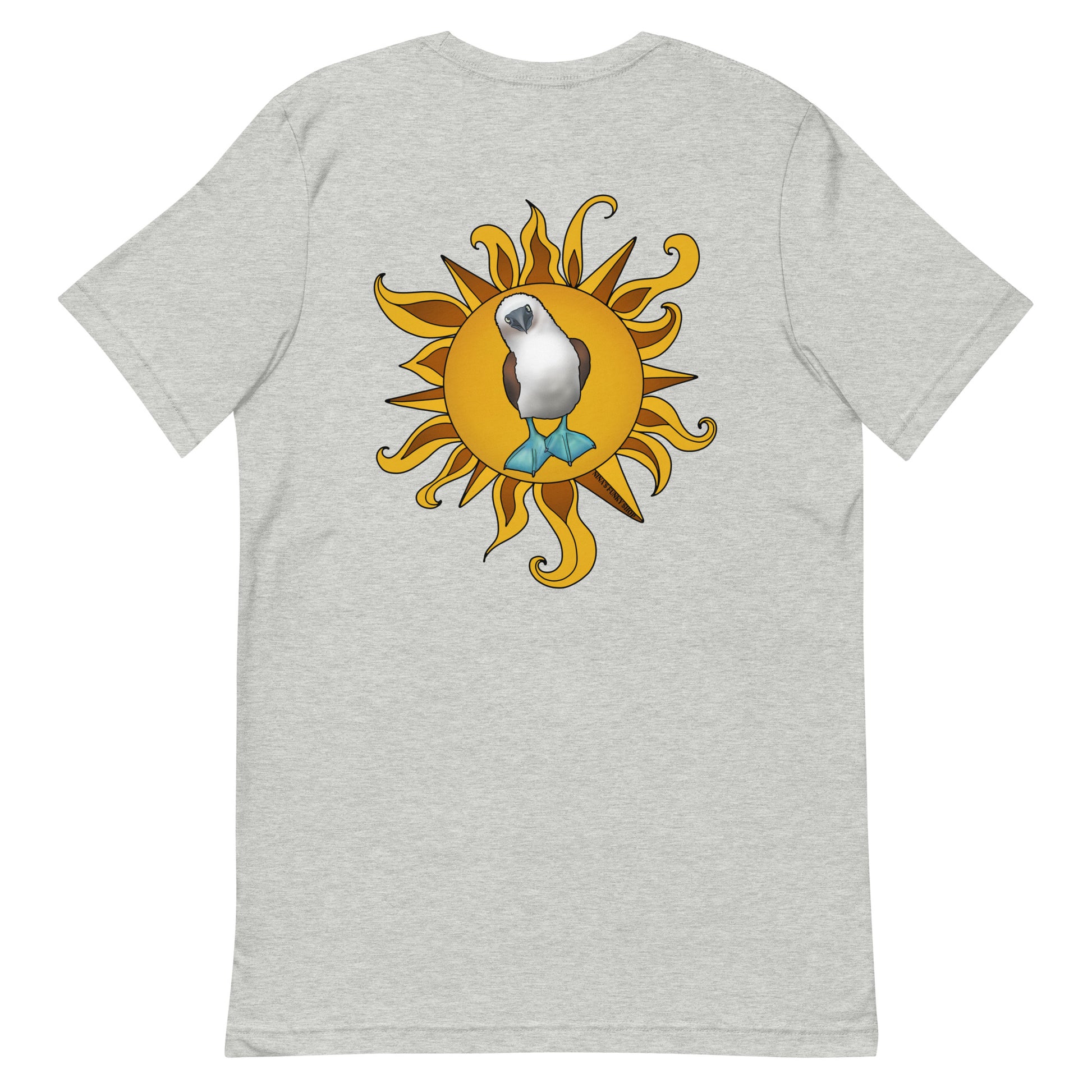 Gray Blue-Footed Booby T-shirt - Our Blue-Footed Booby T-Shirt is soft, comfortable and comes in a variety of colors. It's a classic cotton tee with a hand drawn blue-footed booby design, expertly printed on the front and back. This funky graphic tee is totally unique, designed by Nina and made just for you! Looking for something personalized? Shoot us an email!