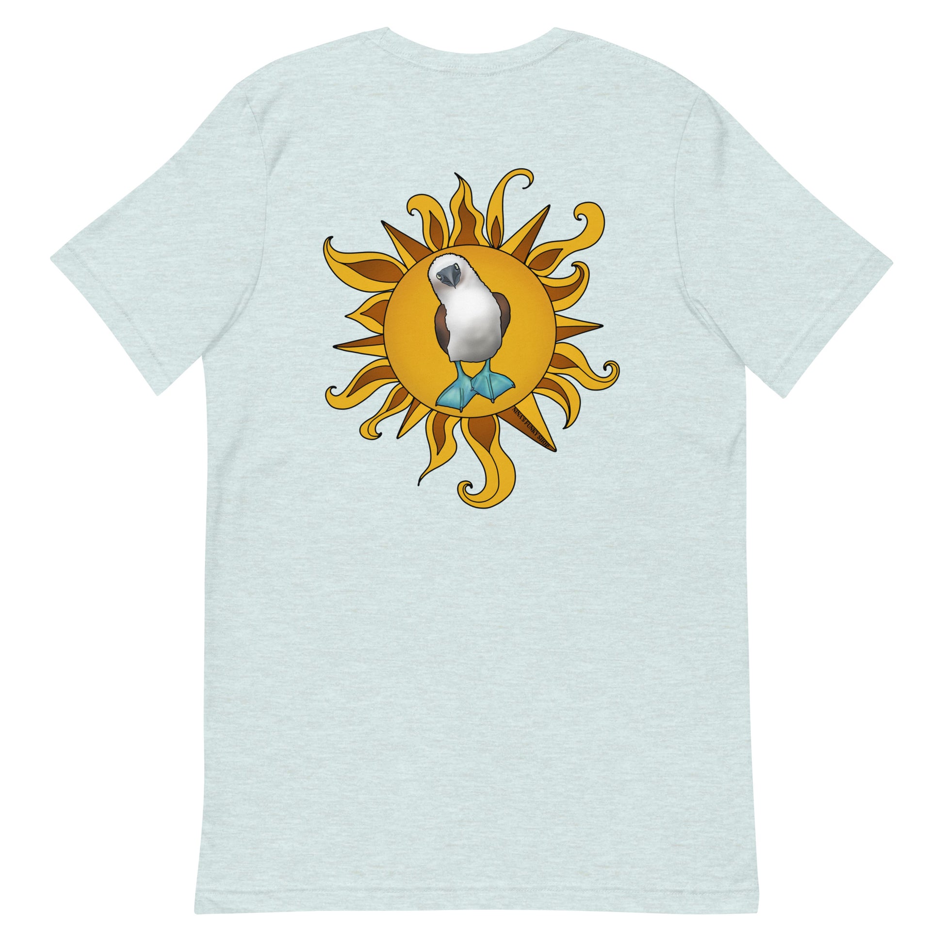 Ice Blue Blue-Footed Booby T-shirt - Our Blue-Footed Booby T-Shirt is soft, comfortable and comes in a variety of colors. It's a classic cotton tee with a hand drawn blue-footed booby design, expertly printed on the front and back. This funky graphic tee is totally unique, designed by Nina and made just for you! Looking for something personalized? Shoot us an email!
