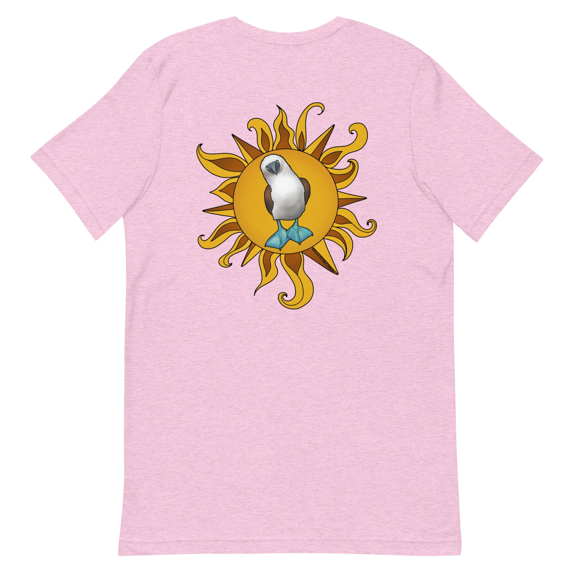 Pink Blue-Footed Booby T-shirt - Our Blue-Footed Booby T-Shirt is soft, comfortable and comes in a variety of colors. It's a classic cotton tee with a hand drawn blue-footed booby design, expertly printed on the front and back. This funky graphic tee is totally unique, designed by Nina and made just for you! Looking for something personalized? Shoot us an email!