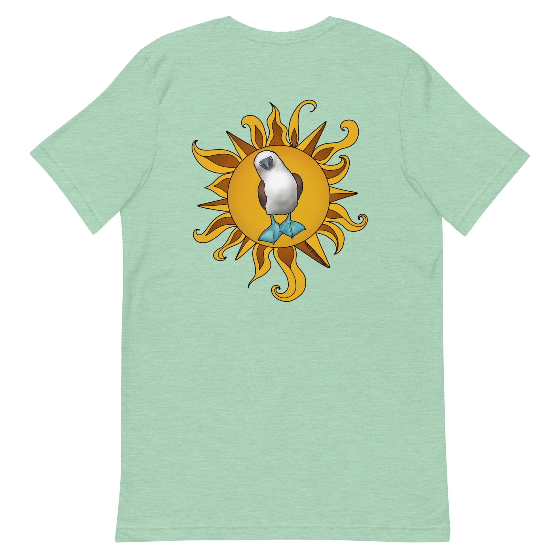 Mint Green Blue-Footed Booby T-shirt - Our Blue-Footed Booby T-Shirt is soft, comfortable and comes in a variety of colors. It's a classic cotton tee with a hand drawn blue-footed booby design, expertly printed on the front and back. This funky graphic tee is totally unique, designed by Nina and made just for you! Looking for something personalized? Shoot us an email!